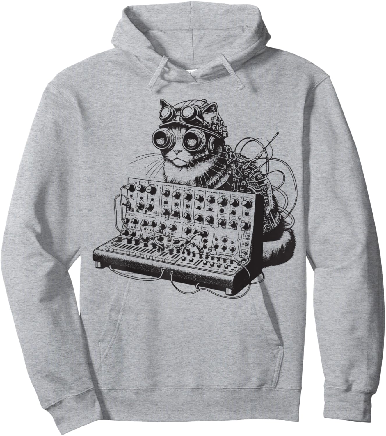 Steampunk Cat playing Synthesizer Synth Kitten Techno Music Men Women Hoodie - Hoodie | Ash