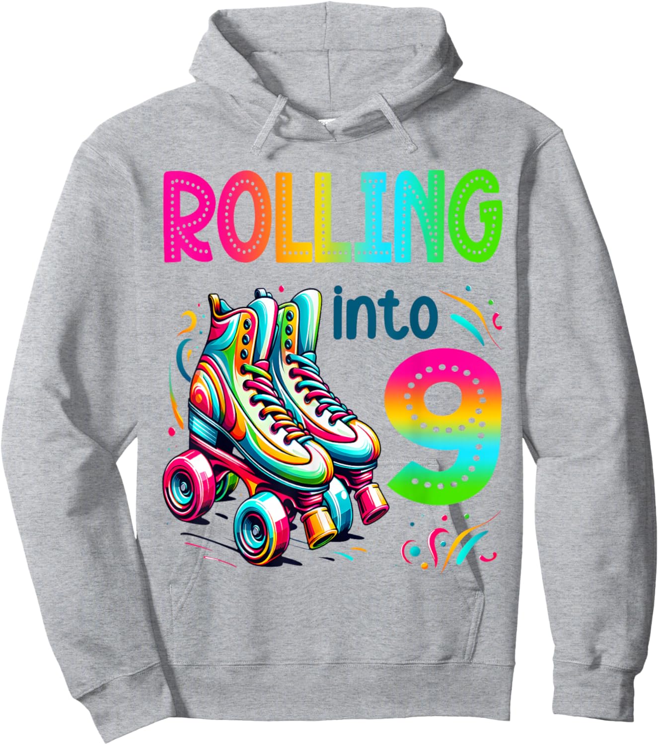 Rolling Into 9 Years Old Roller Skating 9th Birthday Kids Hoodie - Hoodie | Ash