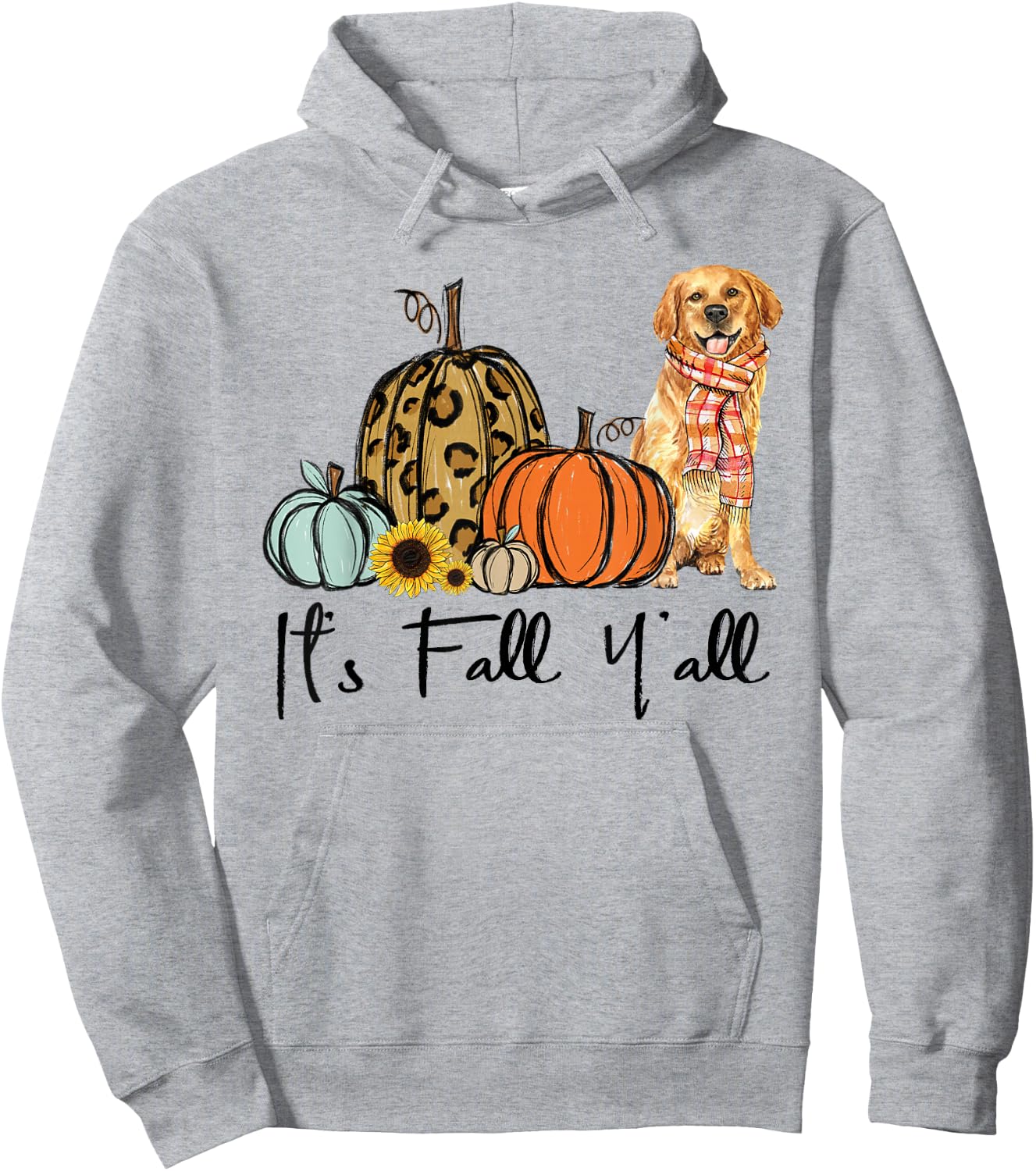It's Fall Y'all Yellow Golden retriever Dog Leopard Pumpkin Women Hoodie - Hoodie | Ash