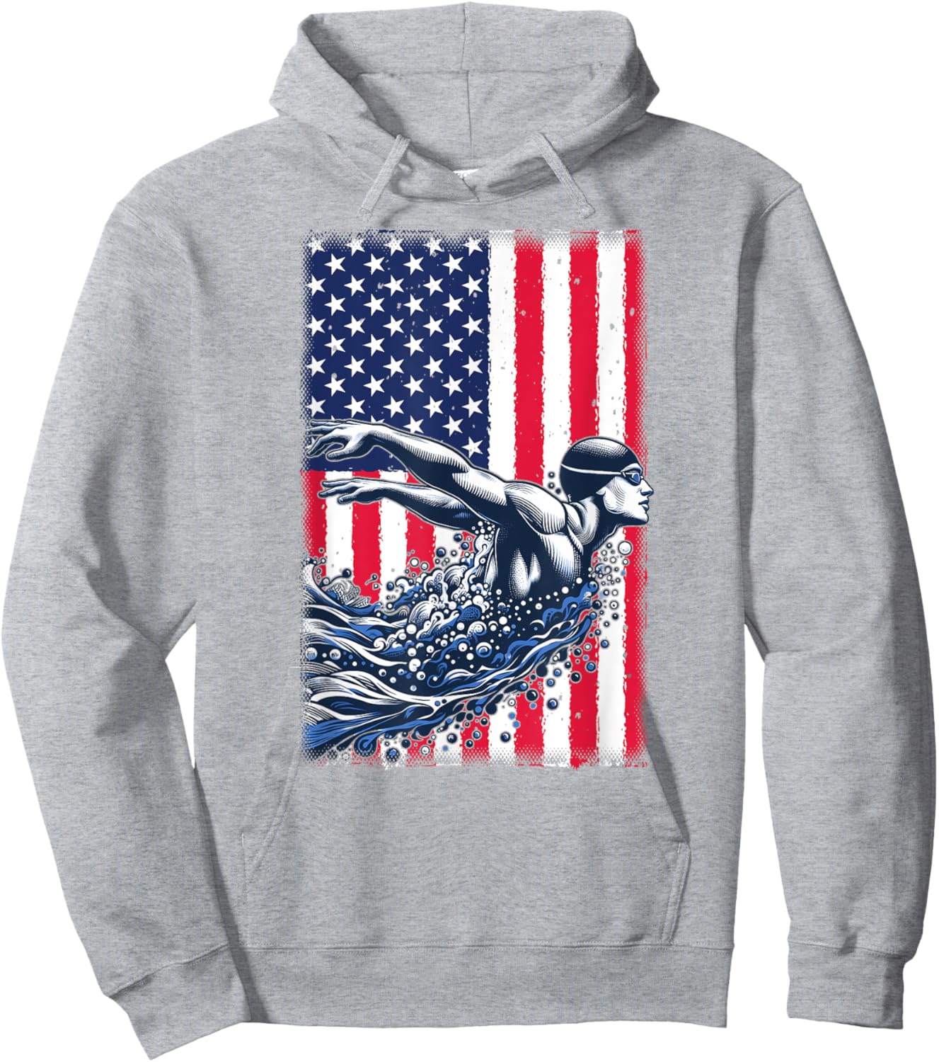 Swimming American Flag USA Swim Sport Team Swimmer Butterfly Women Kids Men Hoodie - Hoodie | Ash