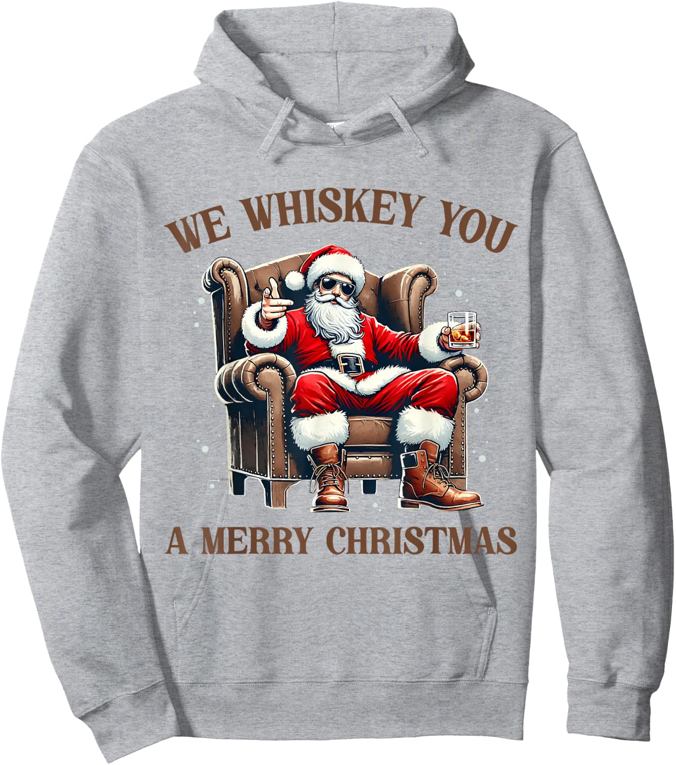 I Whiskey You A Merry Christmas Drinking Xmas Santa Claus Hoodie - Hoodie | Ash