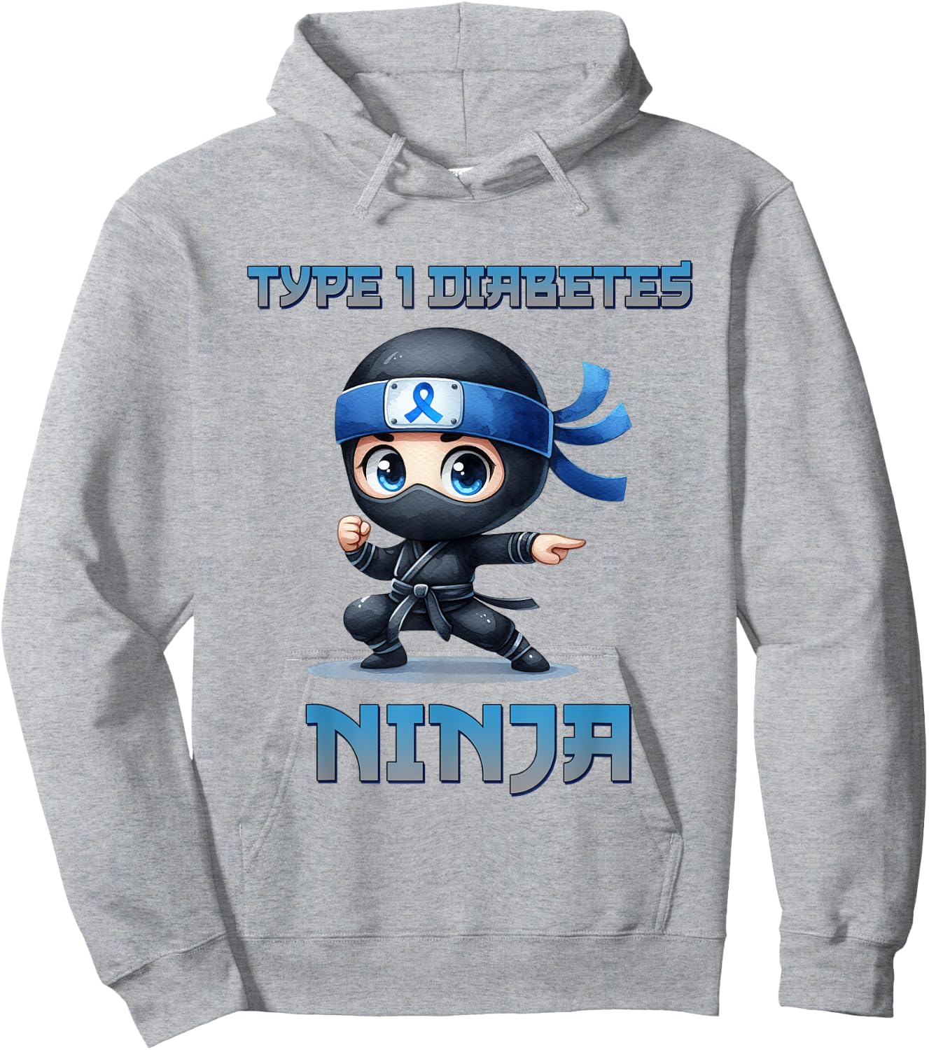 Type 1 Diabetes Awareness Ninja T1D Warrior Fighter Kids Hoodie - Hoodie | Ash