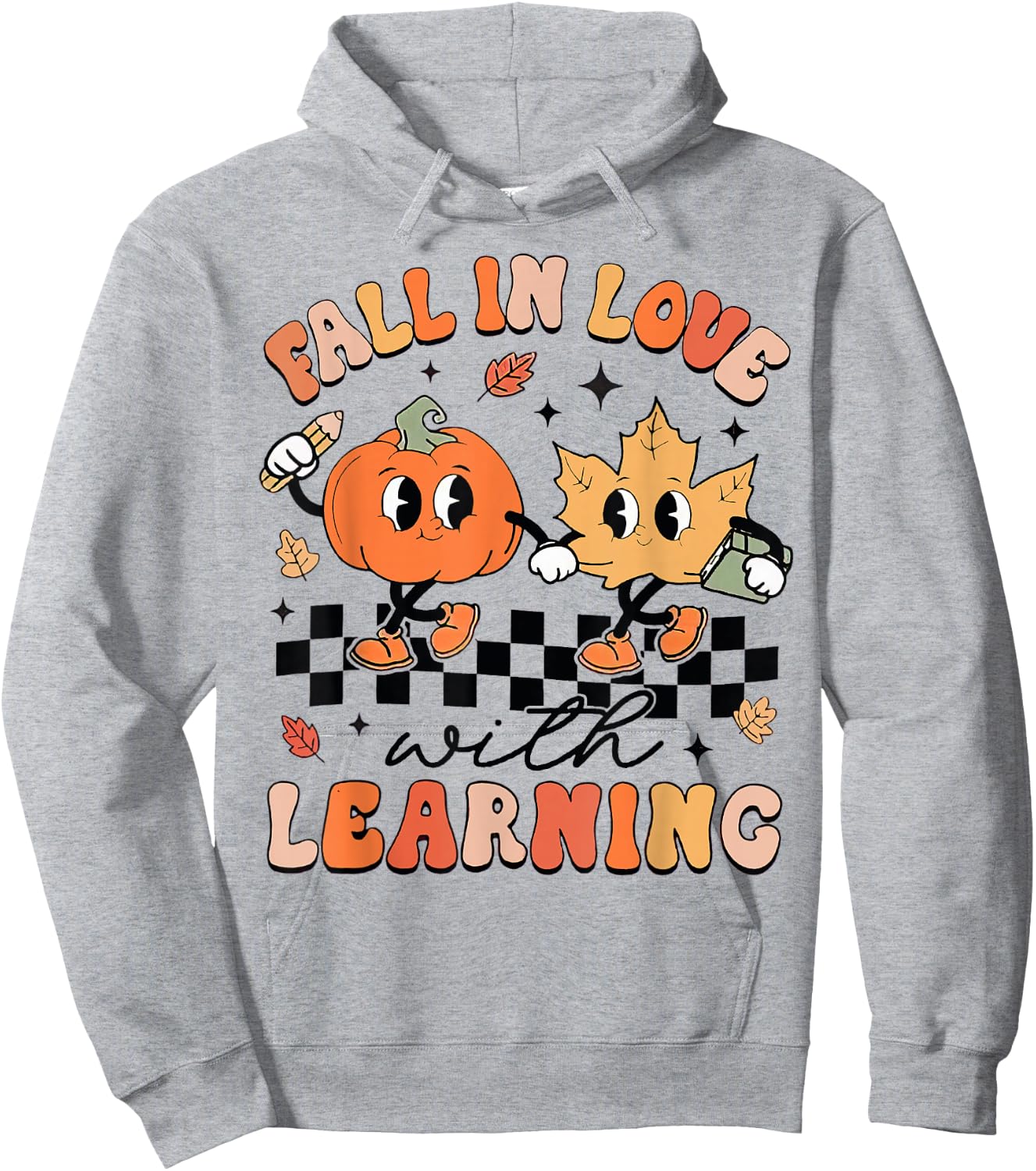 Retro Fall In Love With Learning Autumn Pumpkin Teacher Hoodie - Hoodie | Ash