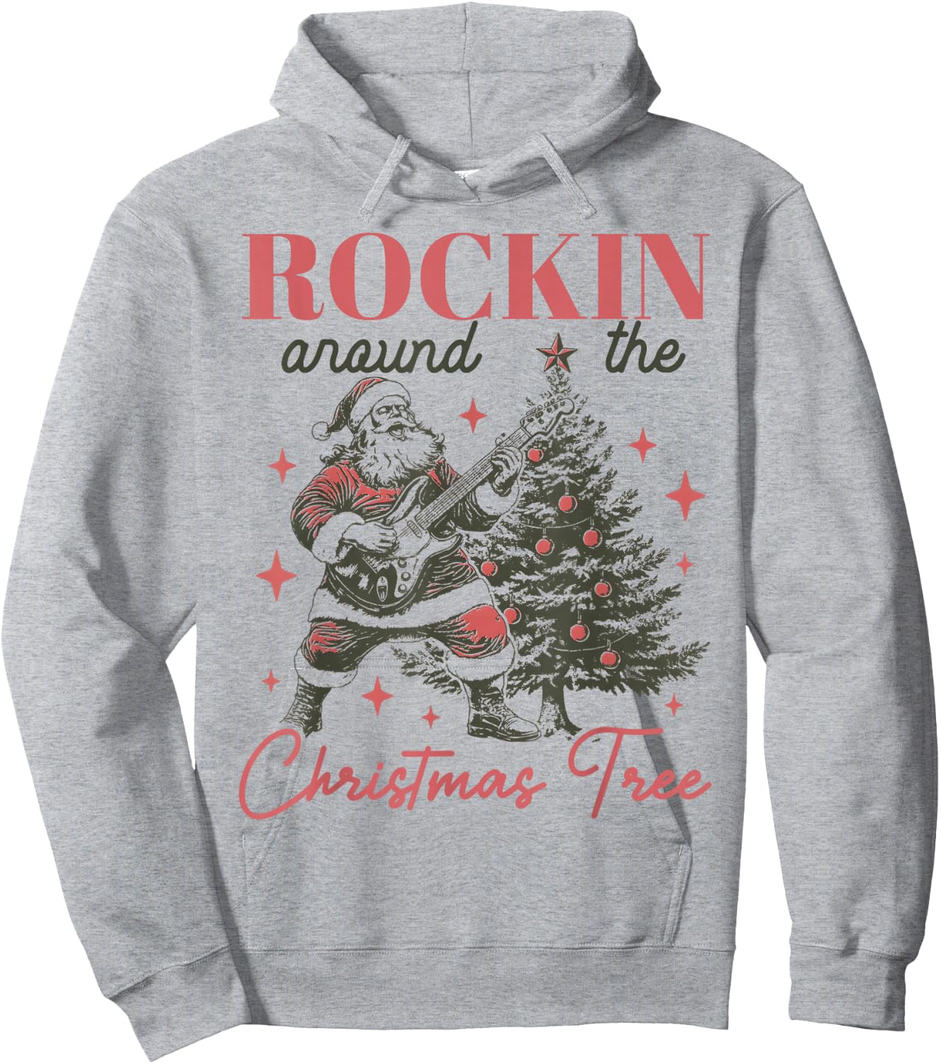 Rocking Around The Christmas Tree Santa Rock and Roll Guitar Hoodie - Hoodie | Ash