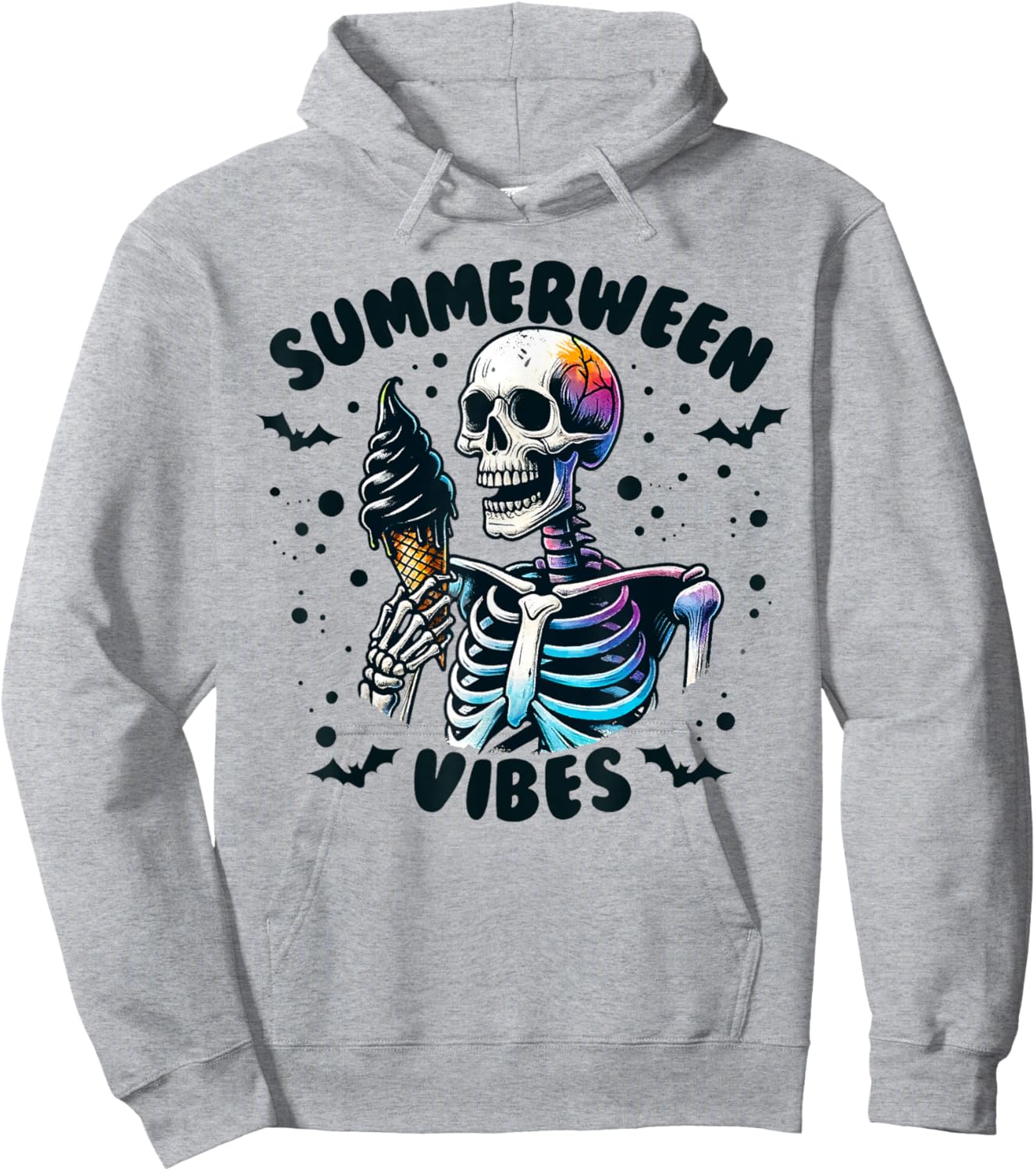 Summerween Vibes Skeleton Ice Cream Summer Vacation Funny Hoodie - Hoodie | Ash