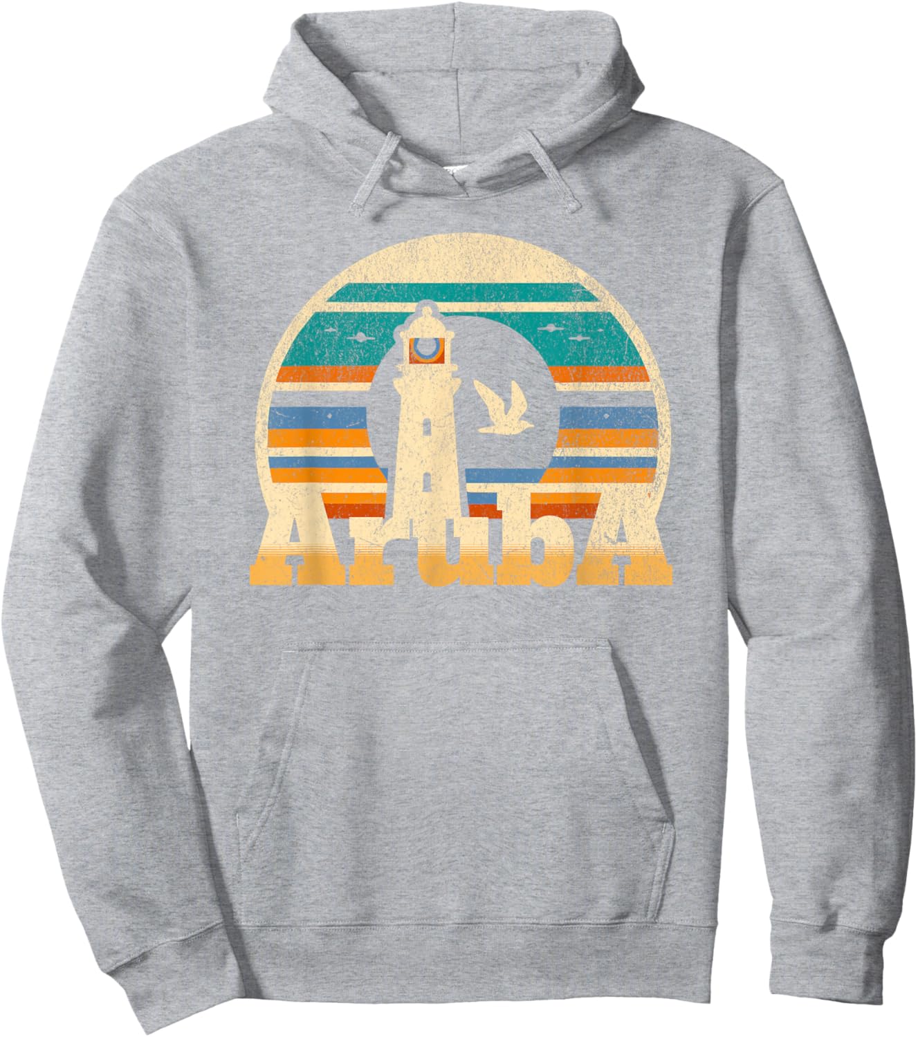 One Happy Island Aruba Shirt Retro Sunset Lighthouse Vintage Hoodie - Hoodie | Ash