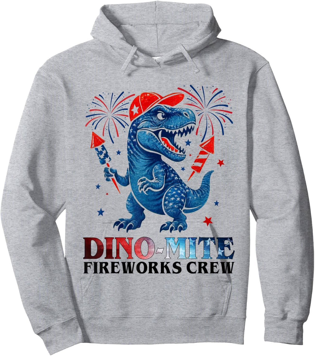 Dino-Mite Fireworks Crew Dinosaur USA Flag 4th Of July Kids Hoodie - Hoodie | Ash