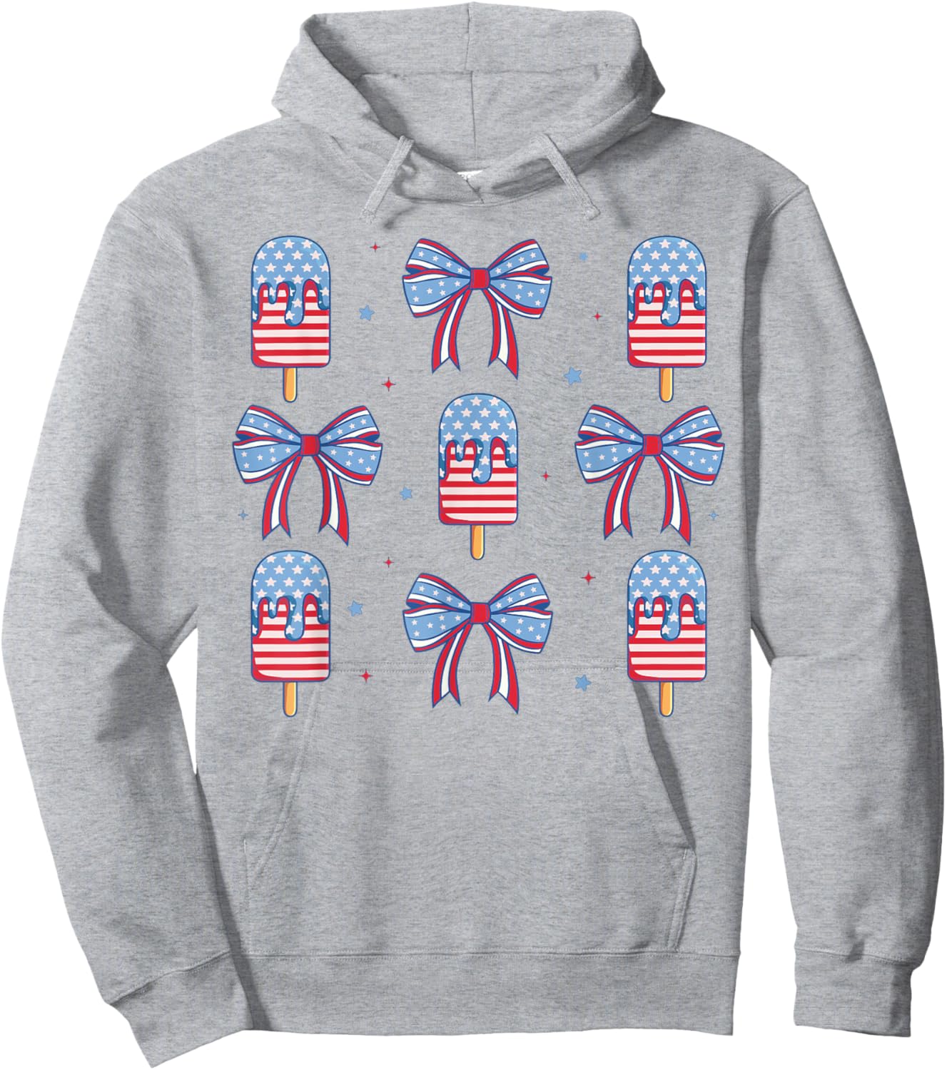 4th of July Cute Popsicle Bows Patriotic Women Kids Hoodie - Hoodie | Ash