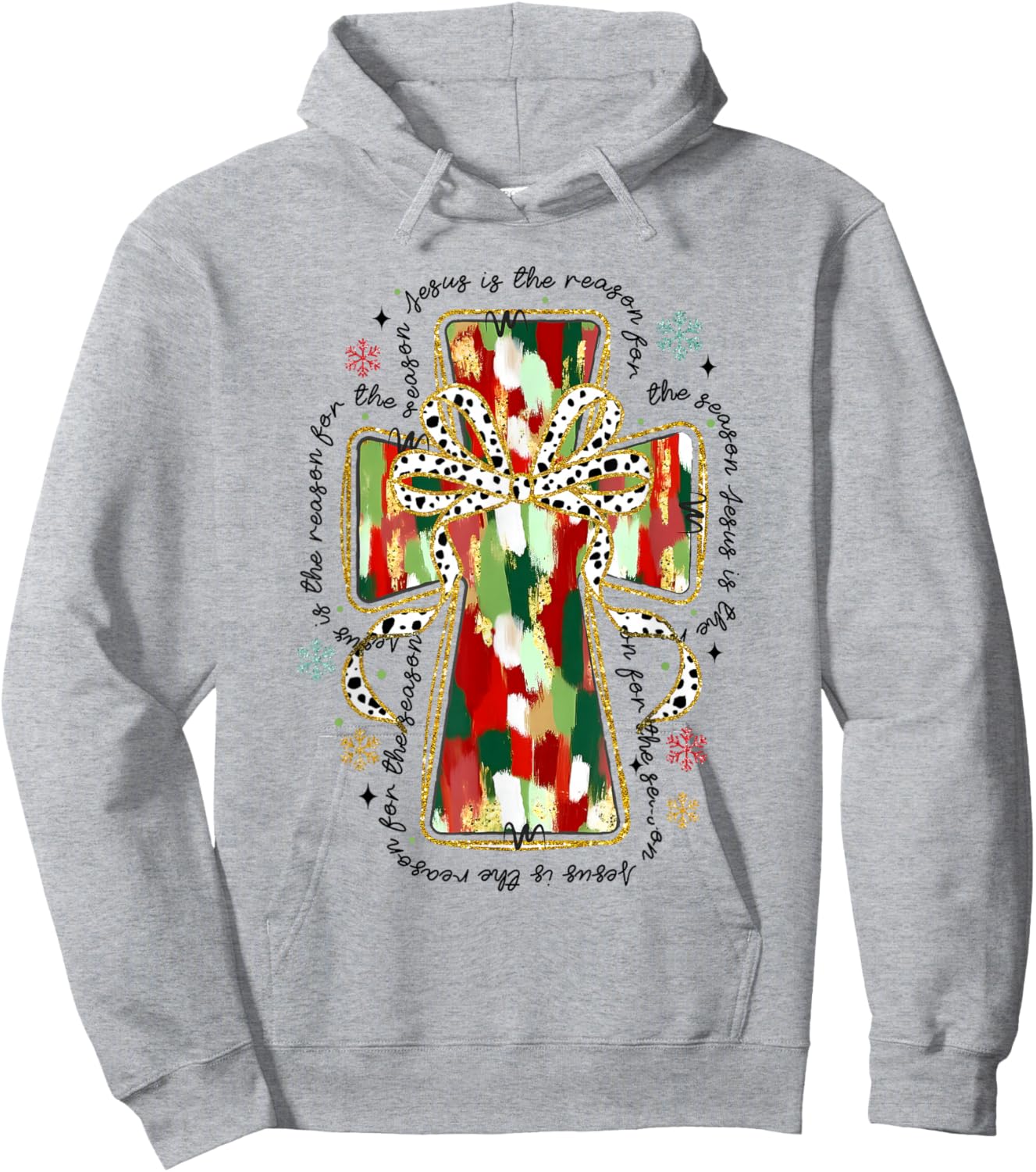 Christmas Jesus is the Reason Christian Cross Coquette Bow Hoodie - Hoodie | Ash
