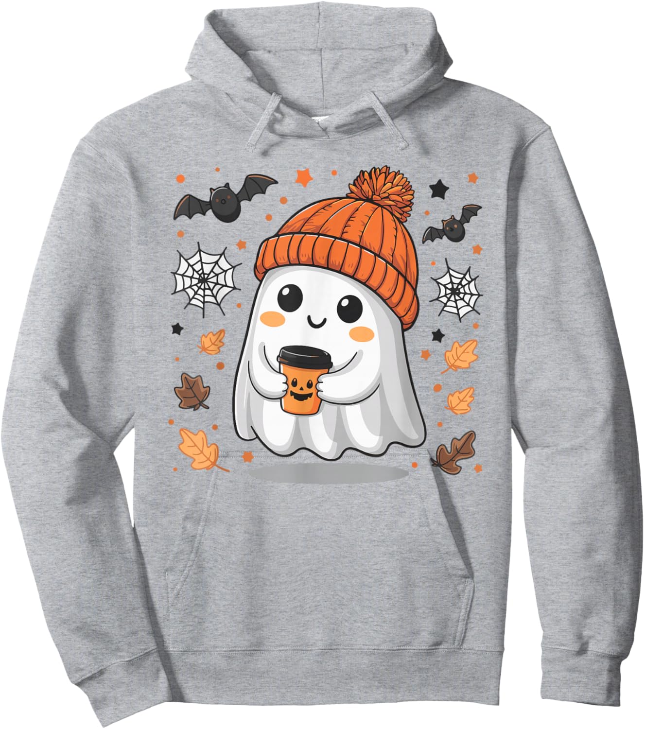 Cute Ghost Drinking Coffee Halloween Ghost Ice Coffee Hoodie - Hoodie | Ash