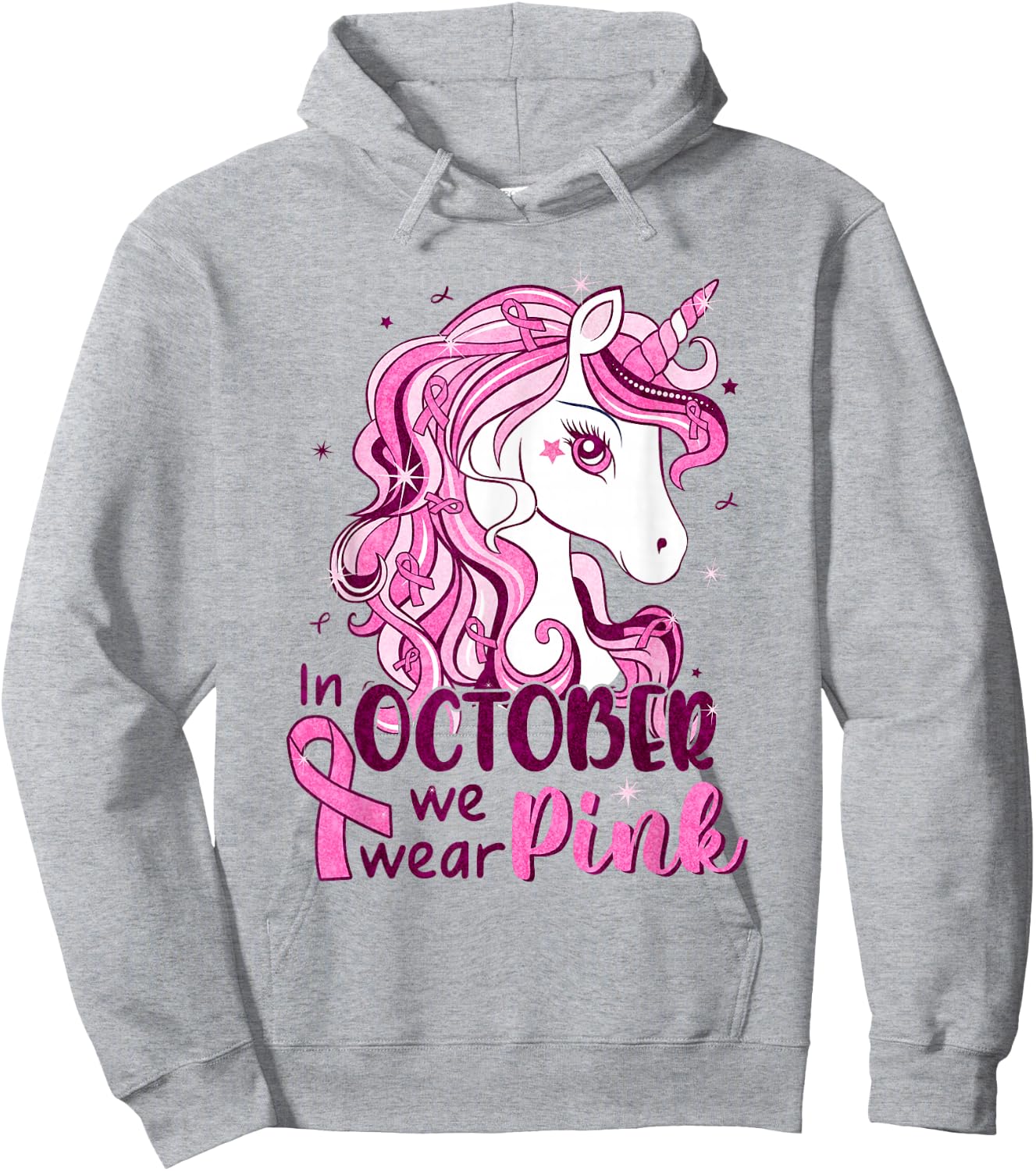 In October We Wear Pink Unicorn Breast Cancer Shirts Girls Hoodie - Hoodie | Ash