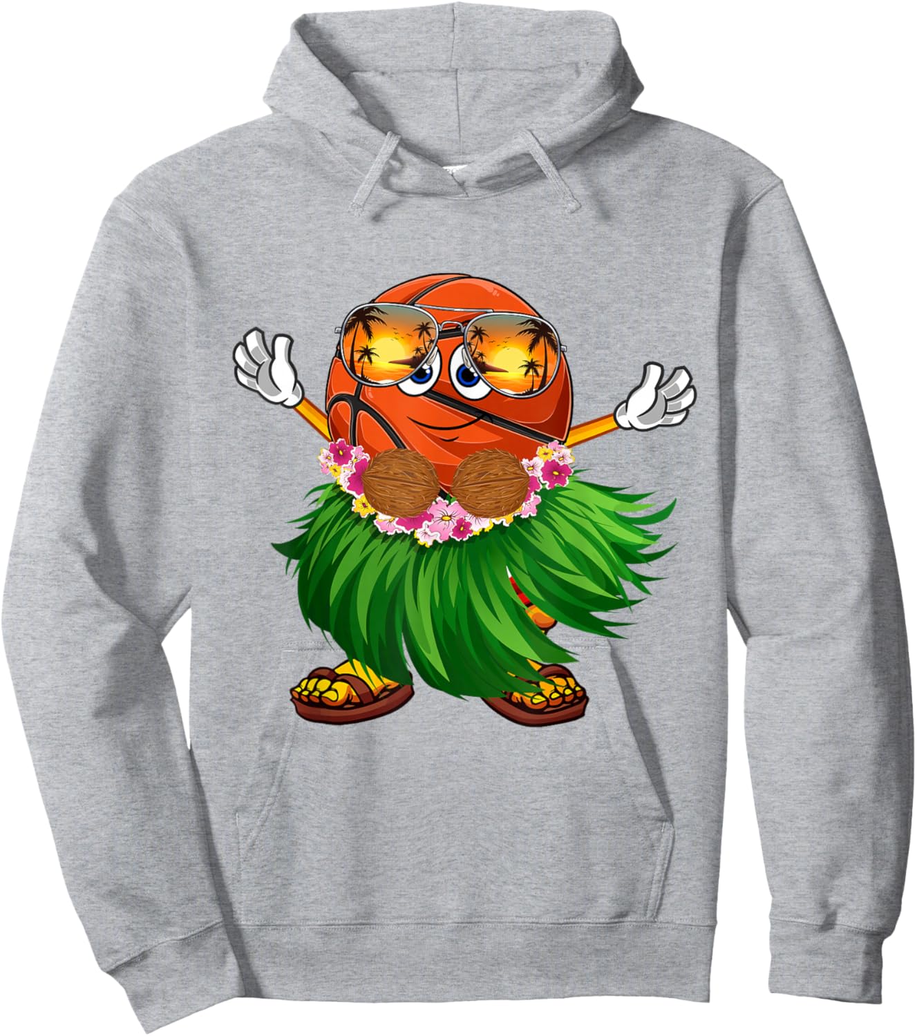 Cute Hawaiian Basketball Ball Tropical Beach Summer Vacation Hoodie - Hoodie | Ash