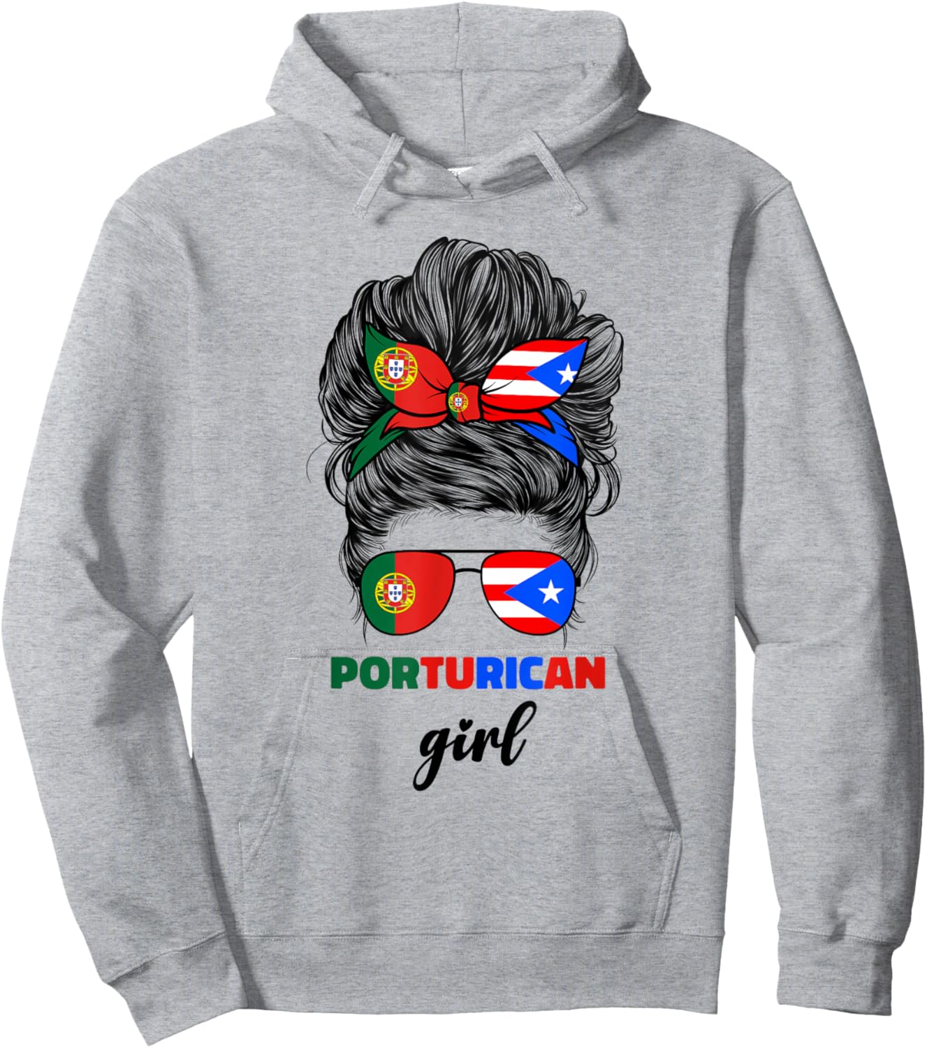 Half Portuguese And Puerto Rican Rico Portugal Flag Girl Hoodie - Hoodie | Ash
