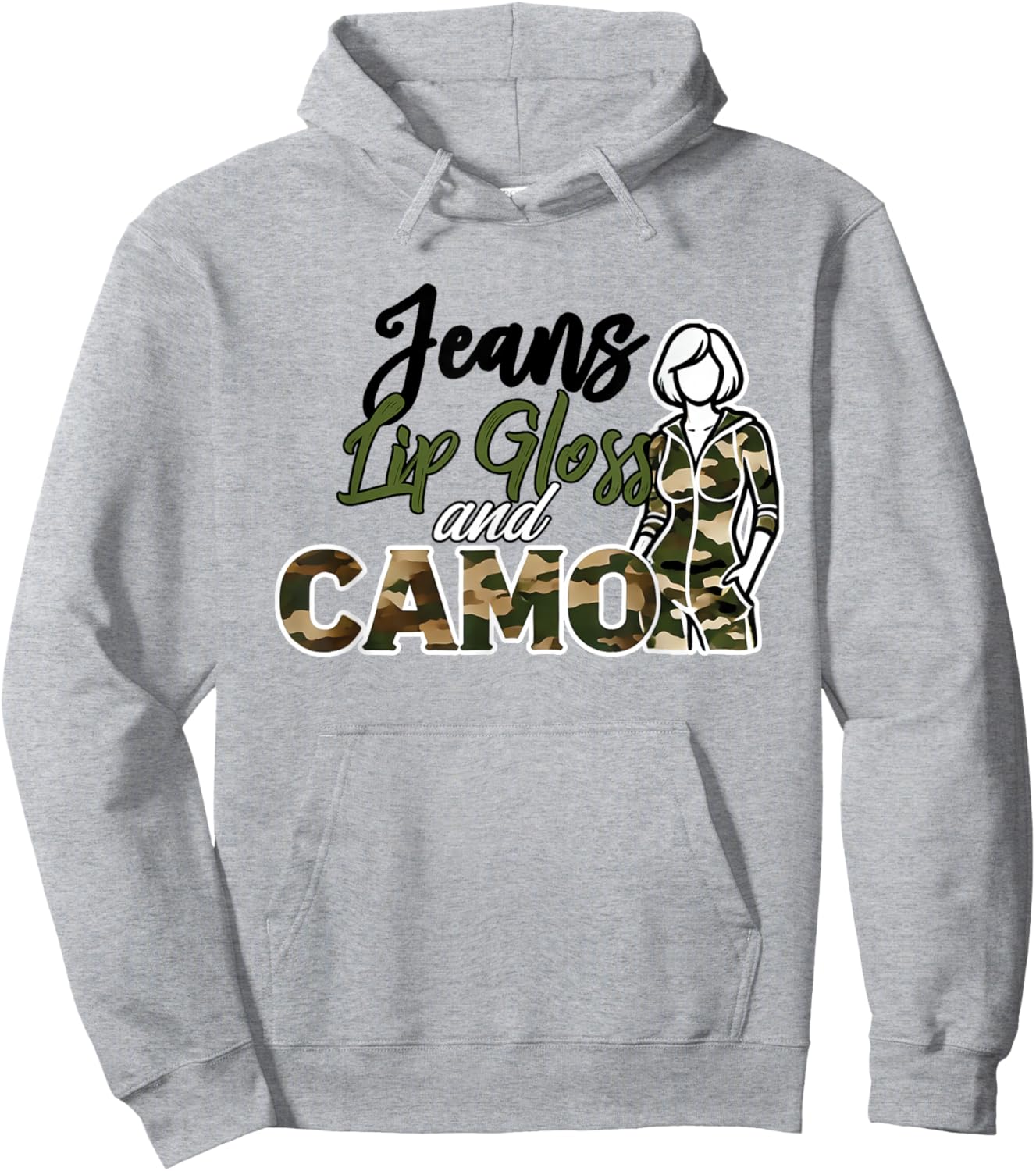 Jeans Lip Gloss Camo Sayings Graphic Orange Hoodie - Hoodie | Ash