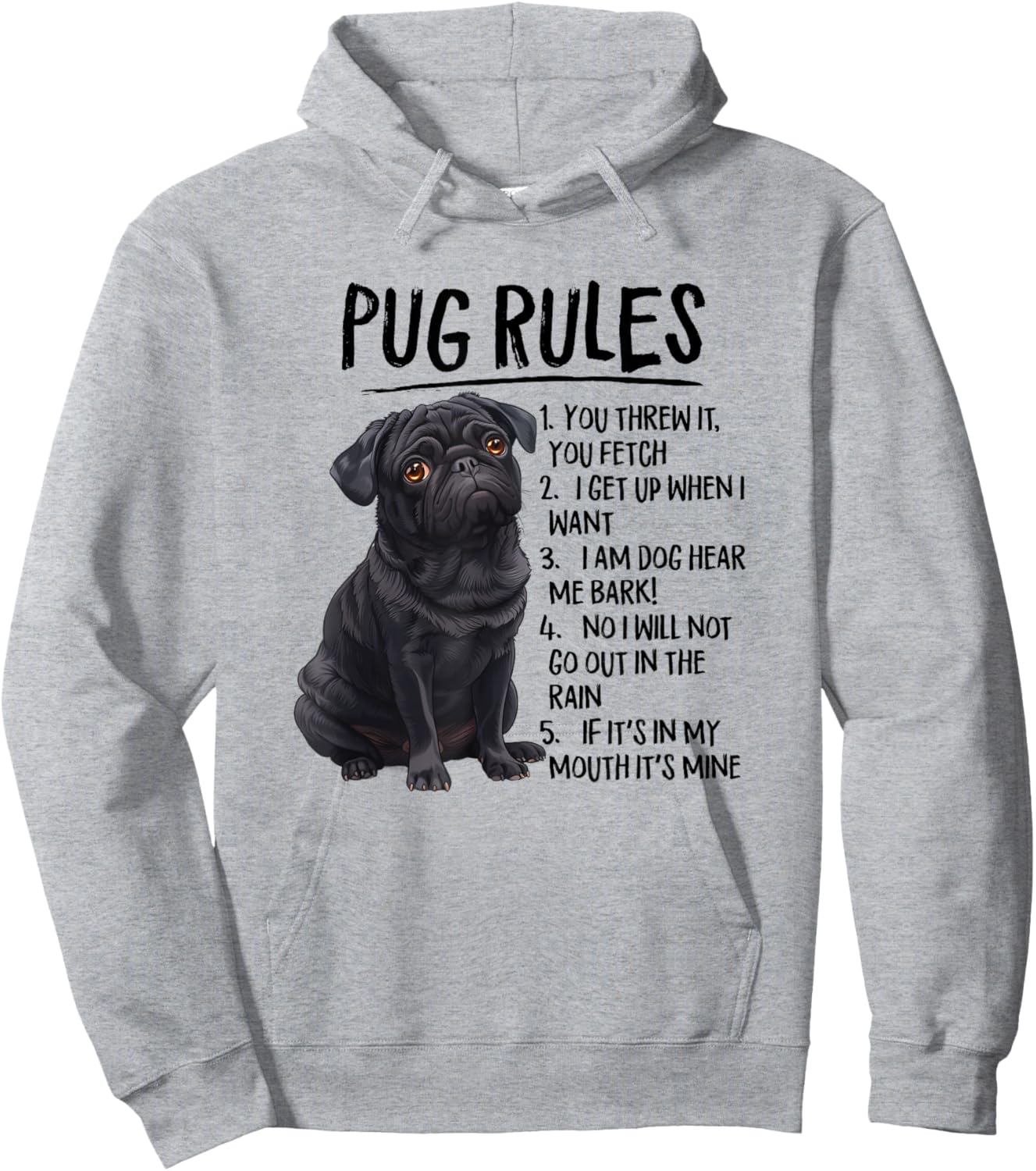 Funny & Rules Black Pug Lover Hoodie - Hoodie | Ash