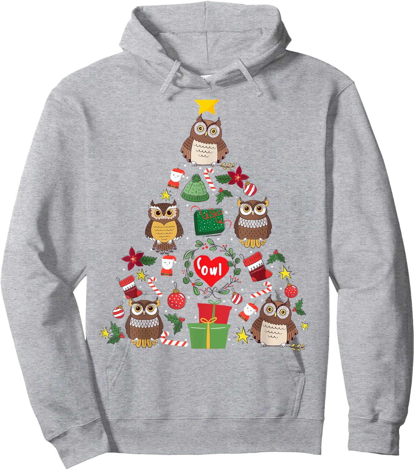 Owl Ornament Christmas Tree Owl Lover Xmas Gifts Men Women Hoodie - Hoodie | Ash