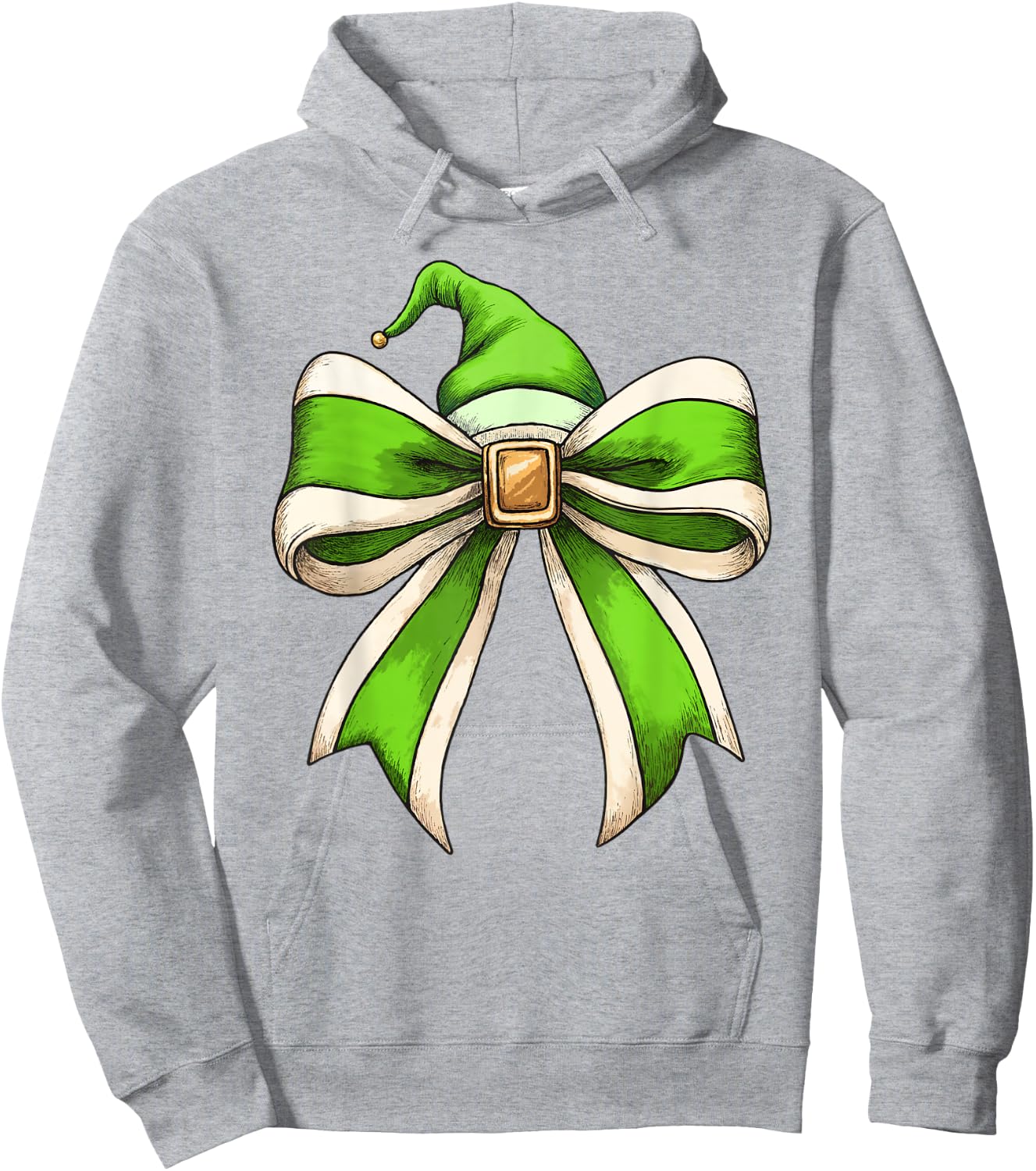 Coquette Christmas Bow Girls Women Holiday Ribbon Green Elf Hoodie - Hoodie | Ash