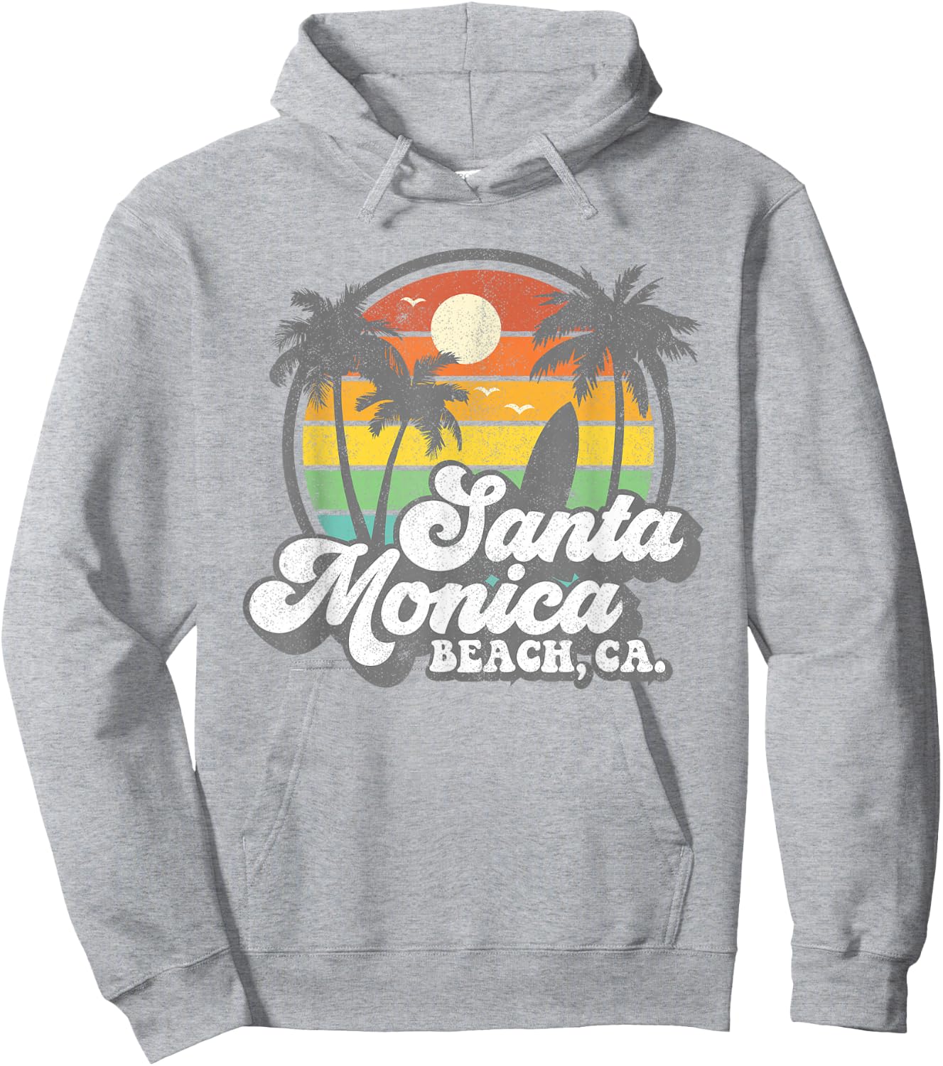Vintage Santa Monica Beach California Surf Surfing 70's Gift Hoodie - Hoodie | Ash