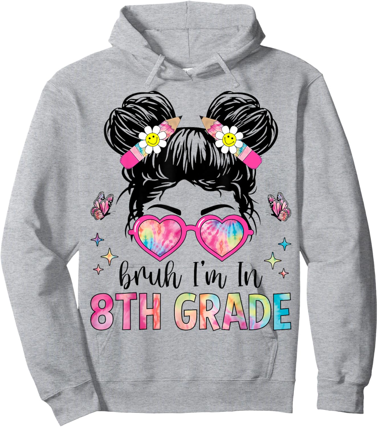 Bruh I'm In 8th Grade Messy Bun Back to School 8th Grade Hoodie - Hoodie | Ash