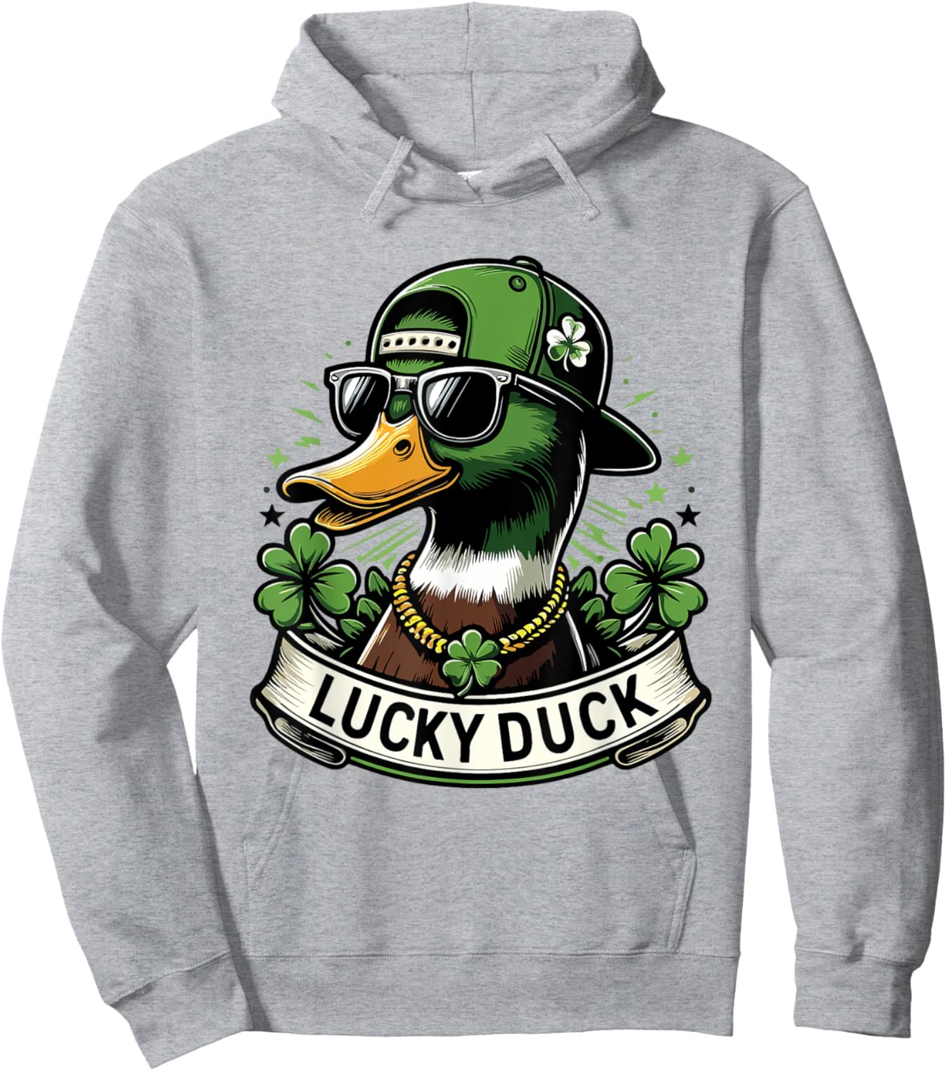 Lucky Duck Shamrock Funny St Patricks Day Waterfowl Lovers Hoodie - Hoodie | Ash
