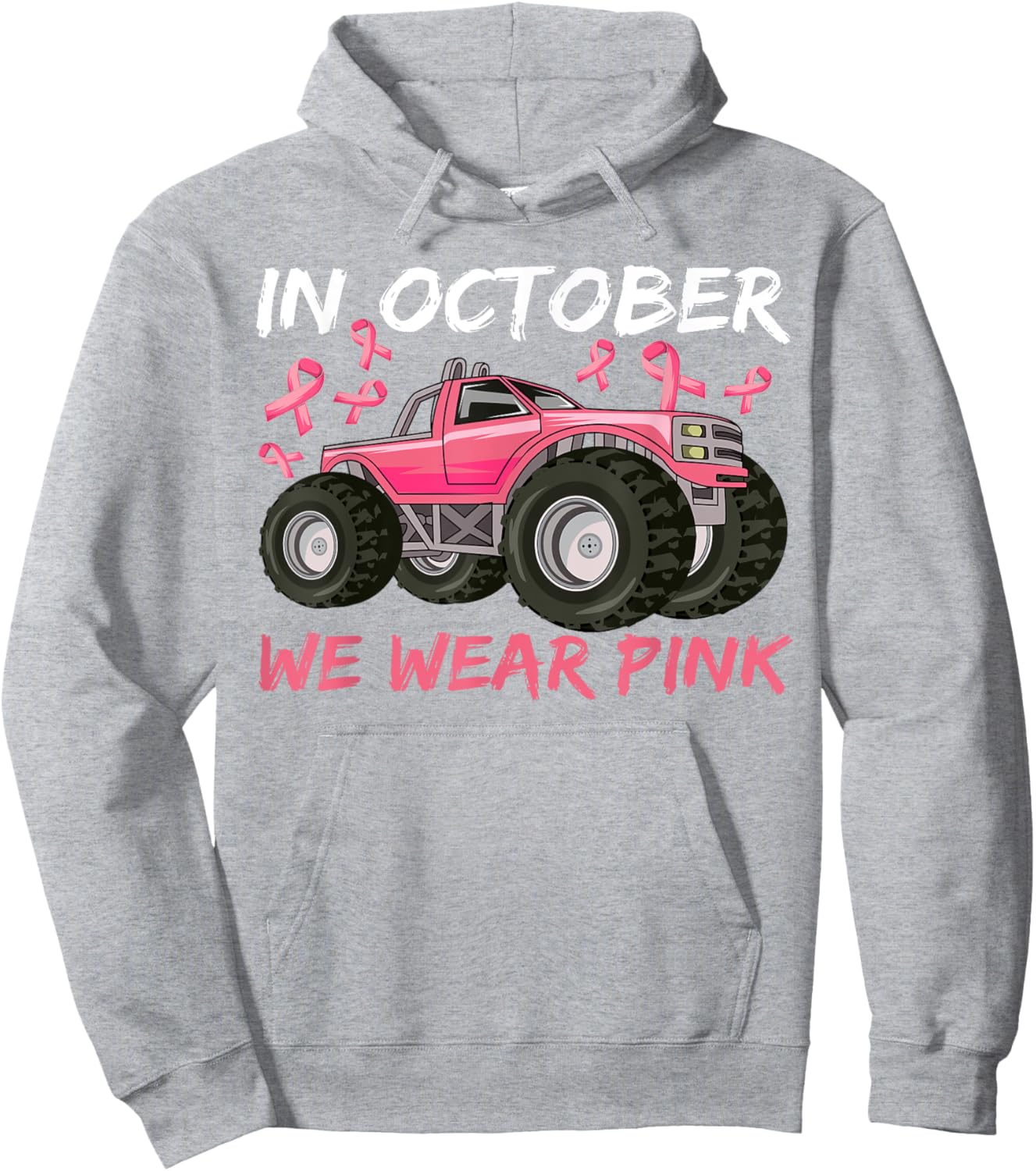 Boys Breast Cancer In October We Wear Pink Monster truck Hoodie - Hoodie | Ash