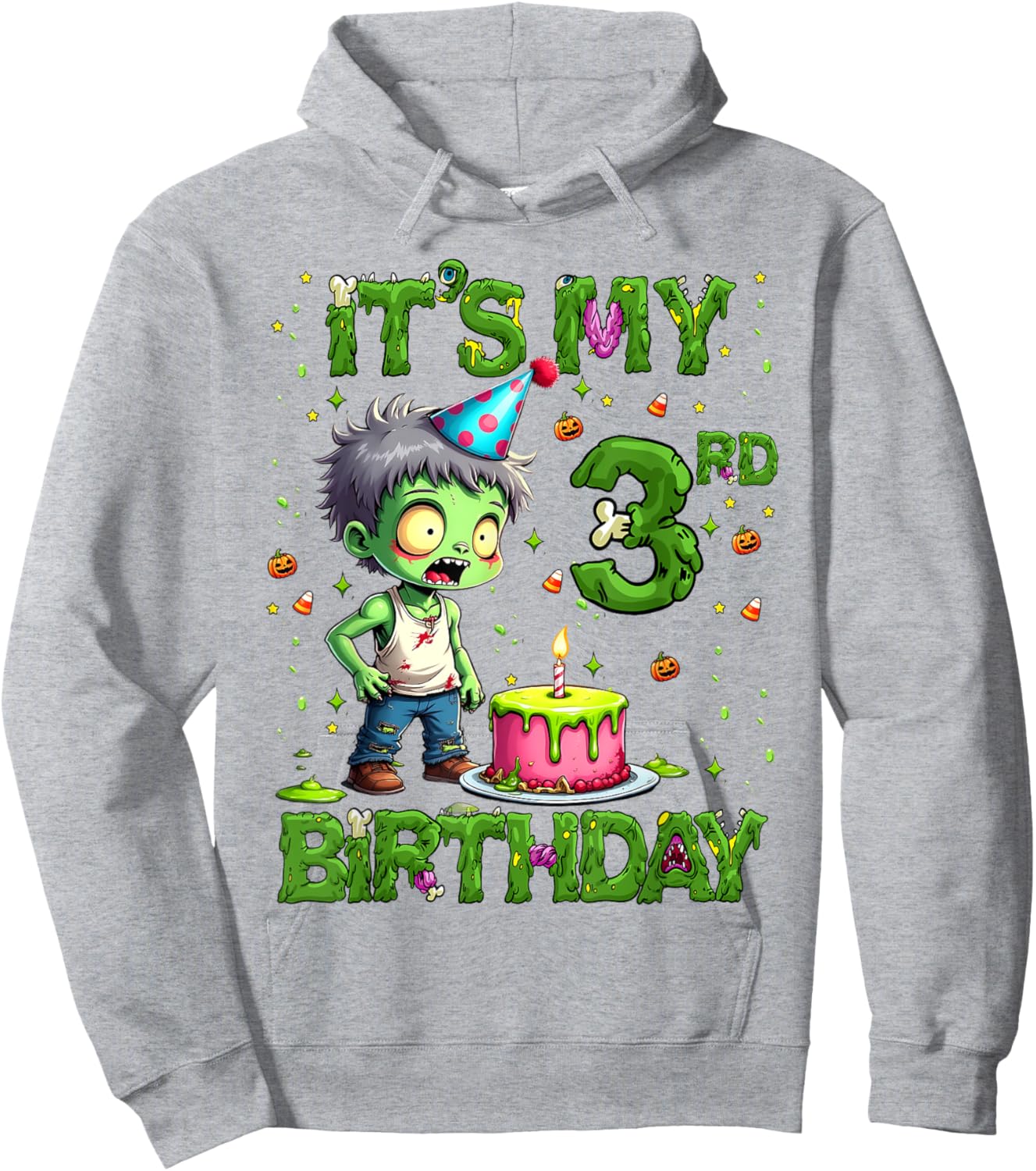 Kids It's My 3rd Birthday Boy Halloween Zombie 3 Years Old Hoodie - Hoodie | Ash