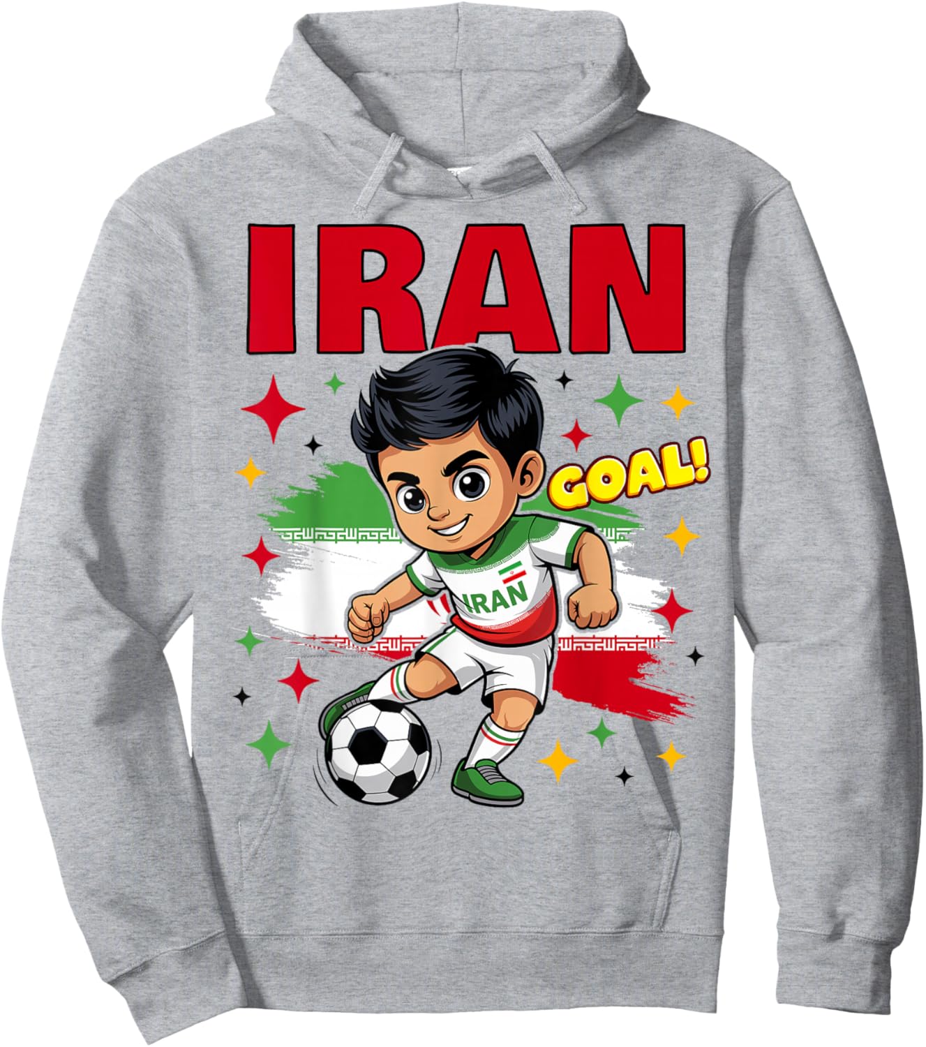 Iran Kid Goal Cartoon Iran Flag for Kids Hoodie - Hoodie | Ash