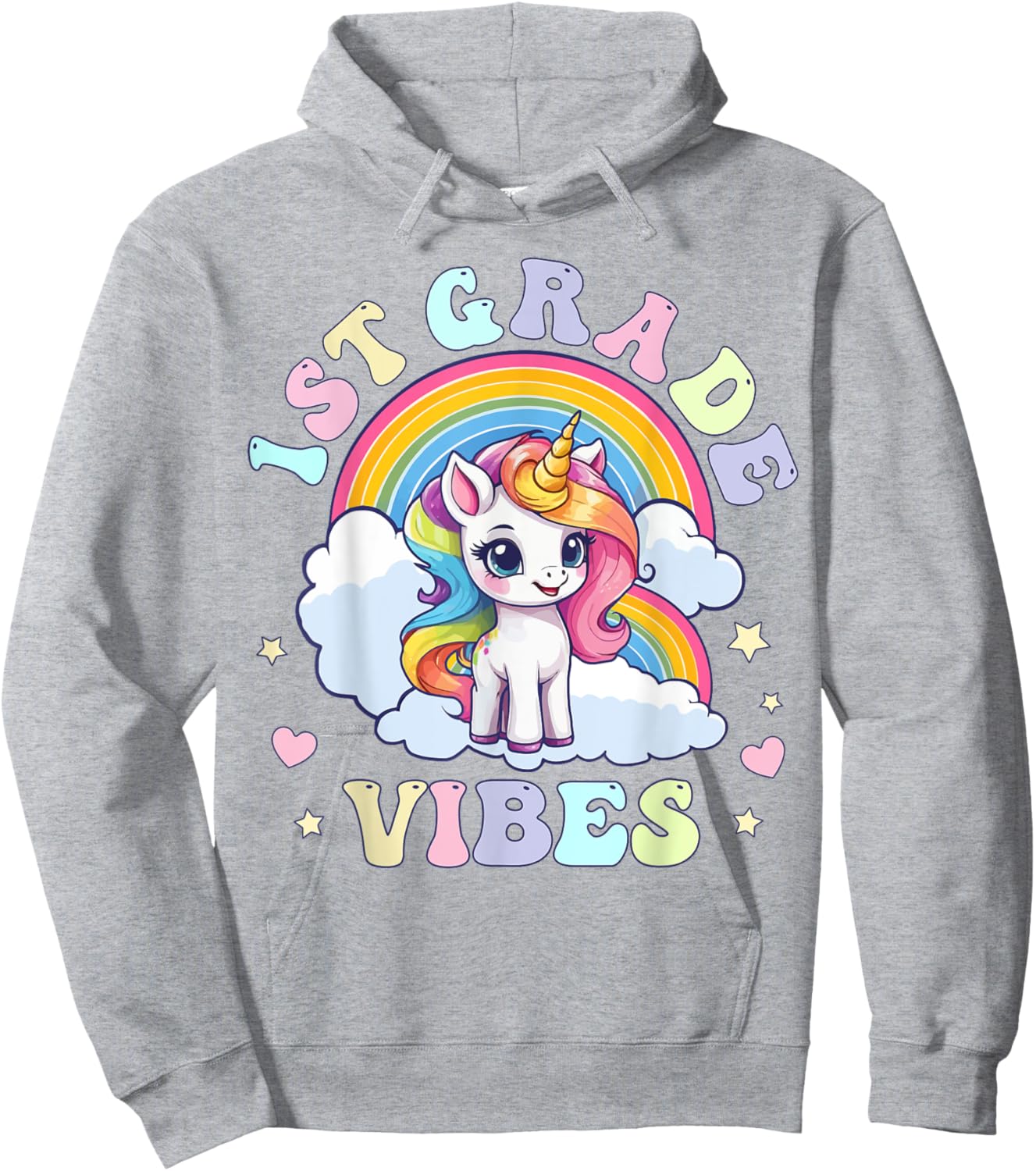 1st Grade Vibes Cute Back to School Unicorn First Grade Girl Hoodie - Hoodie | Ash