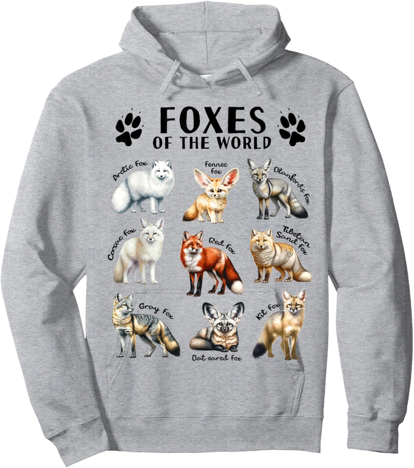 Foxes of the World Educational Collection Fox Types Animal Hoodie - Hoodie | Ash