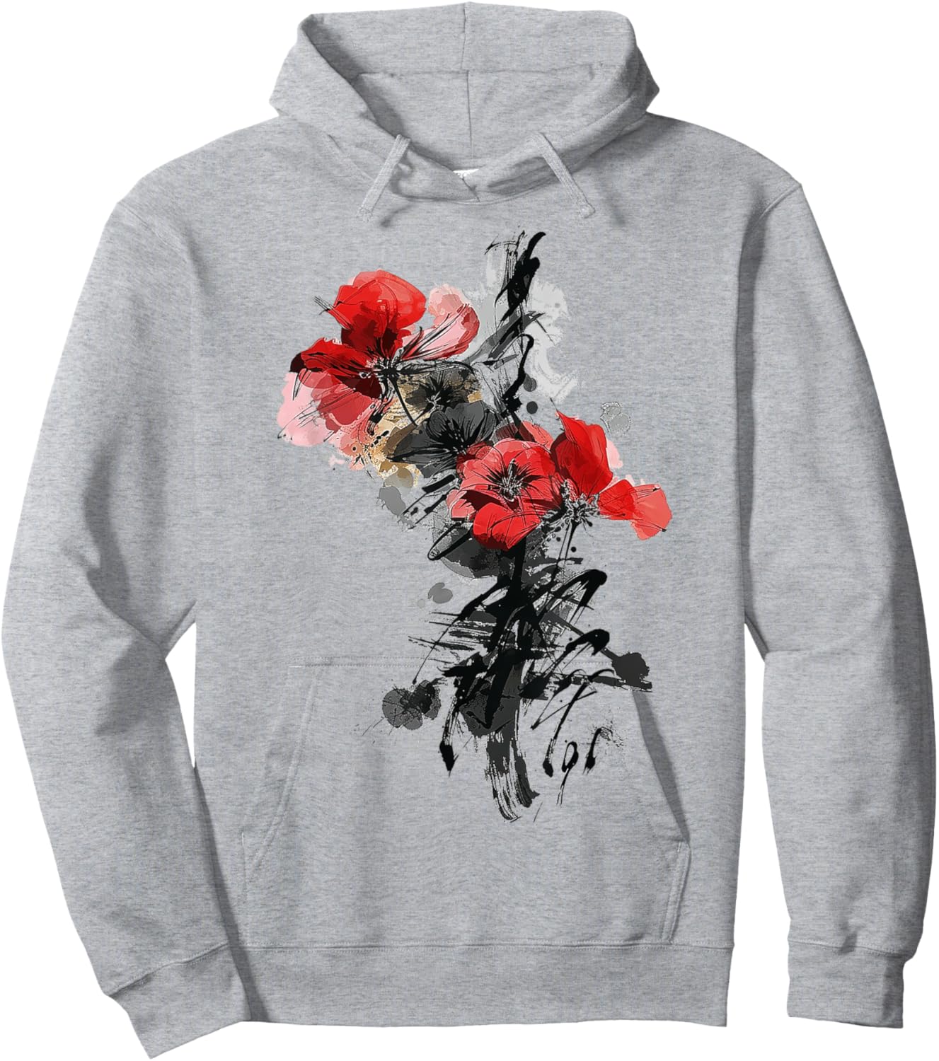 Flower Text Drawing Art Graphic Motif Flower Hoodie - Hoodie | Ash