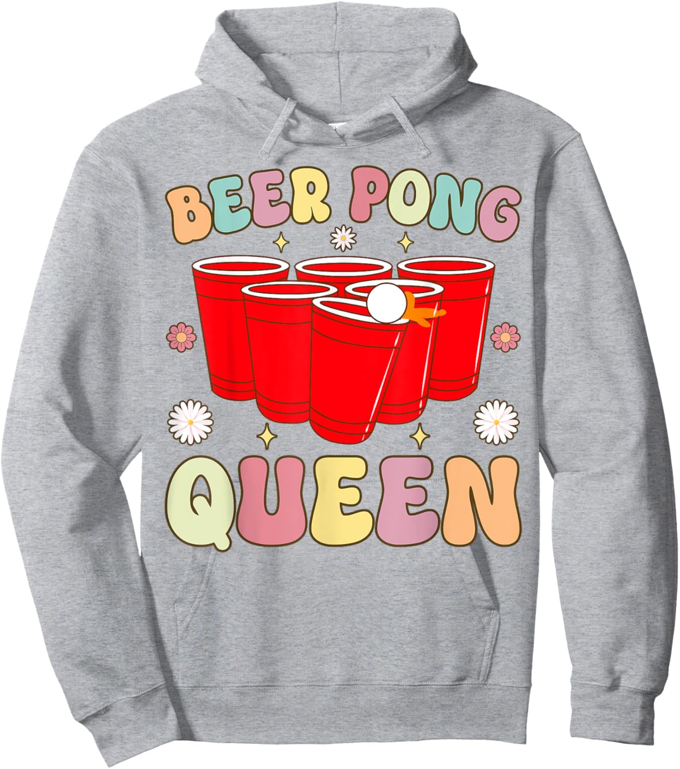 Beer Pong Queen Groovy Beer Pong Girl Player Drinking Game Hoodie - Hoodie | Ash