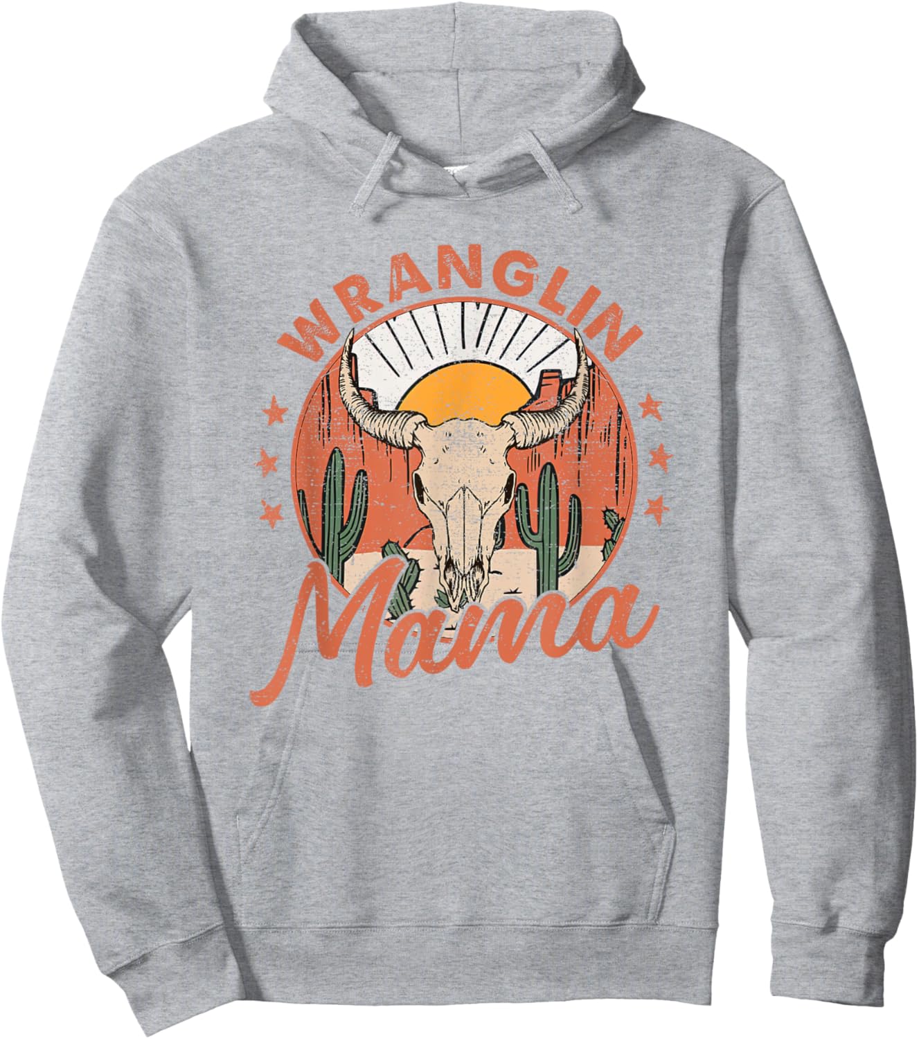 Western Life Rodeo Country Music Bull Skull Wranglin Mama Hoodie - Hoodie | Ash