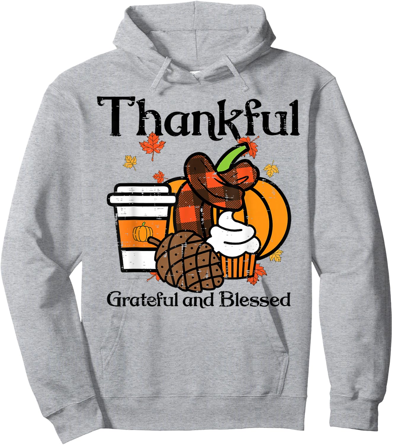 Thankful Grateful Blessed Pumpkin Coffee Thanksgiving Fall Hoodie - Hoodie | Ash