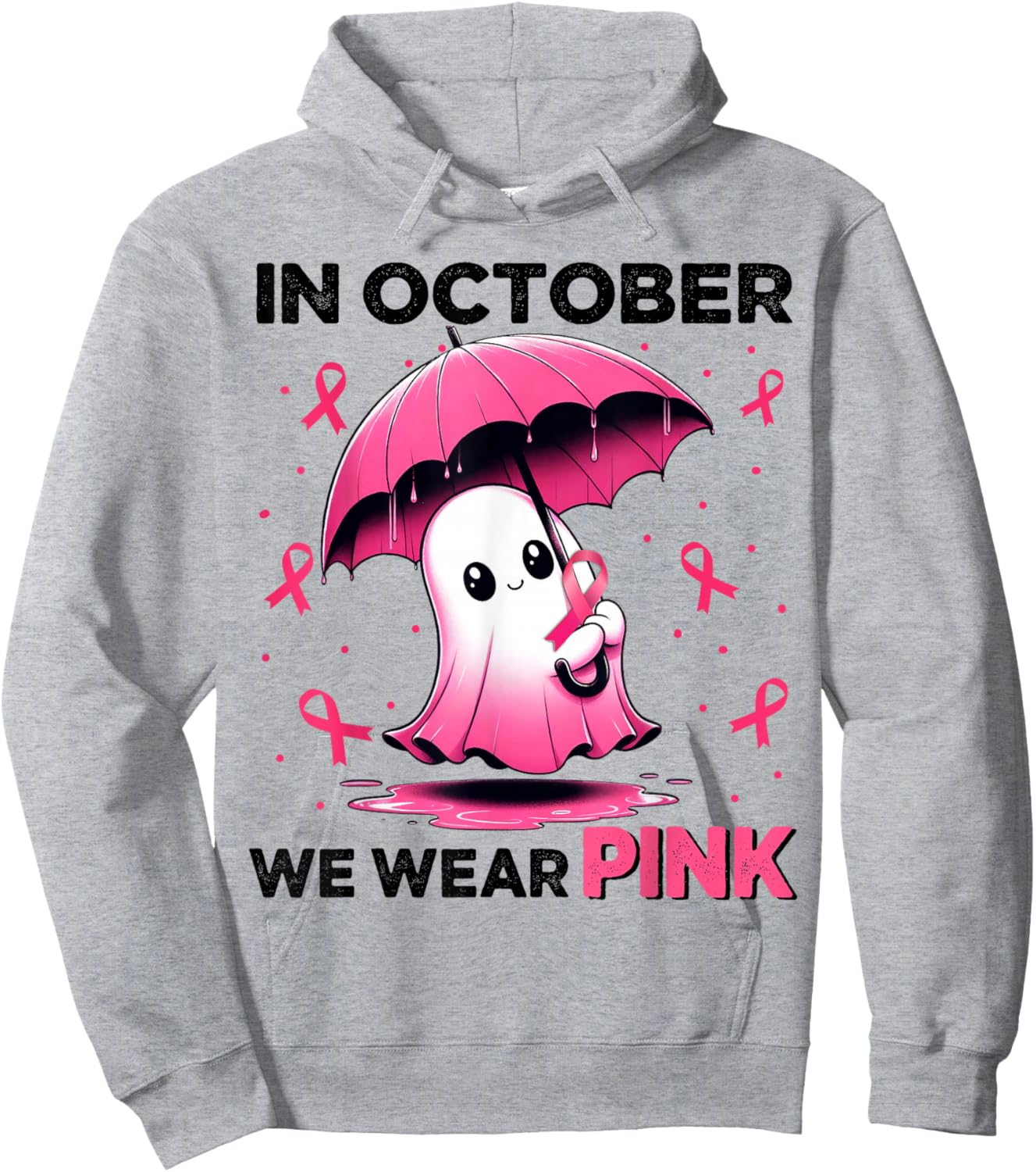 Cute Halloween Boo Ghost In October We Wear Pink Pink Hoodie - Hoodie | Ash