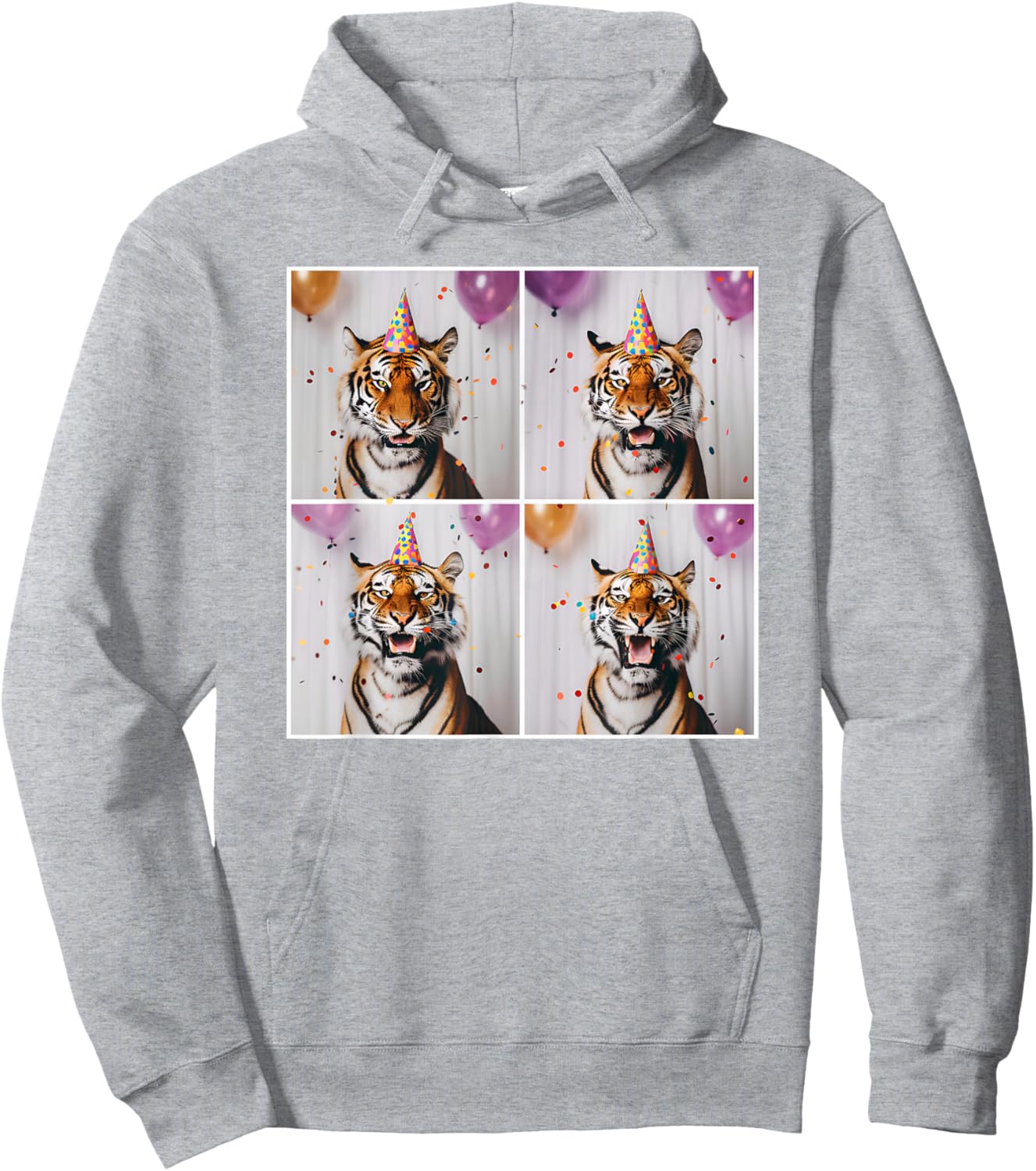 Tiger Wildlife Party Hat Jungle Animal Safari Tiger Birthday Hoodie - Hoodie | Ash