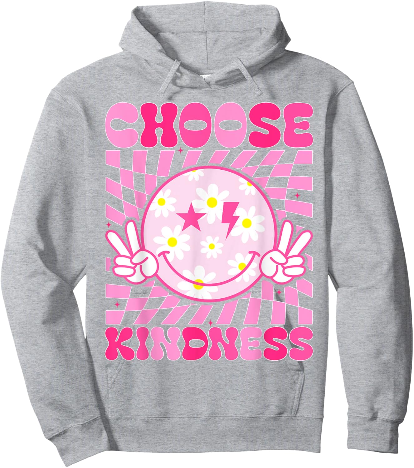 Retro Choose Kindness Smile Face Groovy Be Kind Women Kids Hoodie - Hoodie | Ash