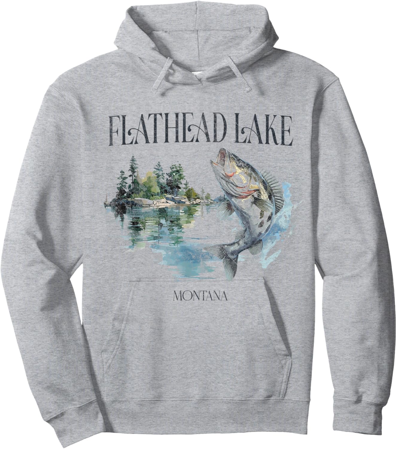 Flathead Lake Mountains Montana Hiking Outdoors Vintage Hoodie - Hoodie | Ash