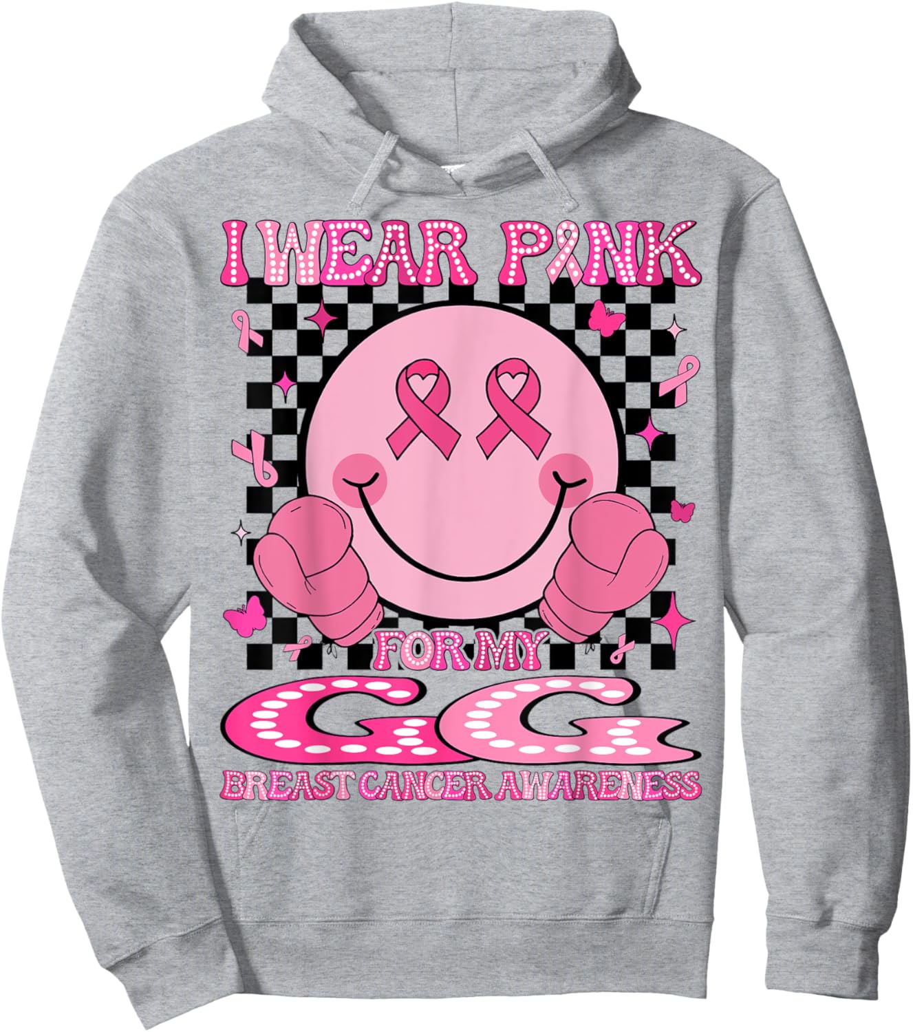 I Wear Pink For My GG Breast Cancer Awareness Groovy Hoodie - Hoodie | Ash