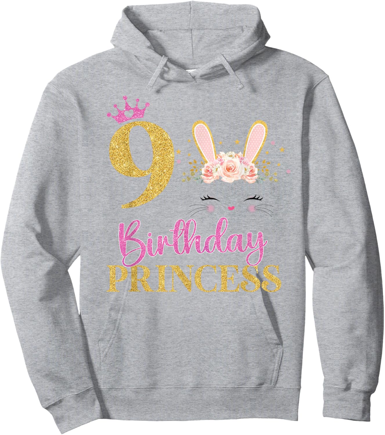 Its My 9th Birthday Girl Bunny Rabbit Theme 9 Yrs Old Hoodie - Hoodie | Ash