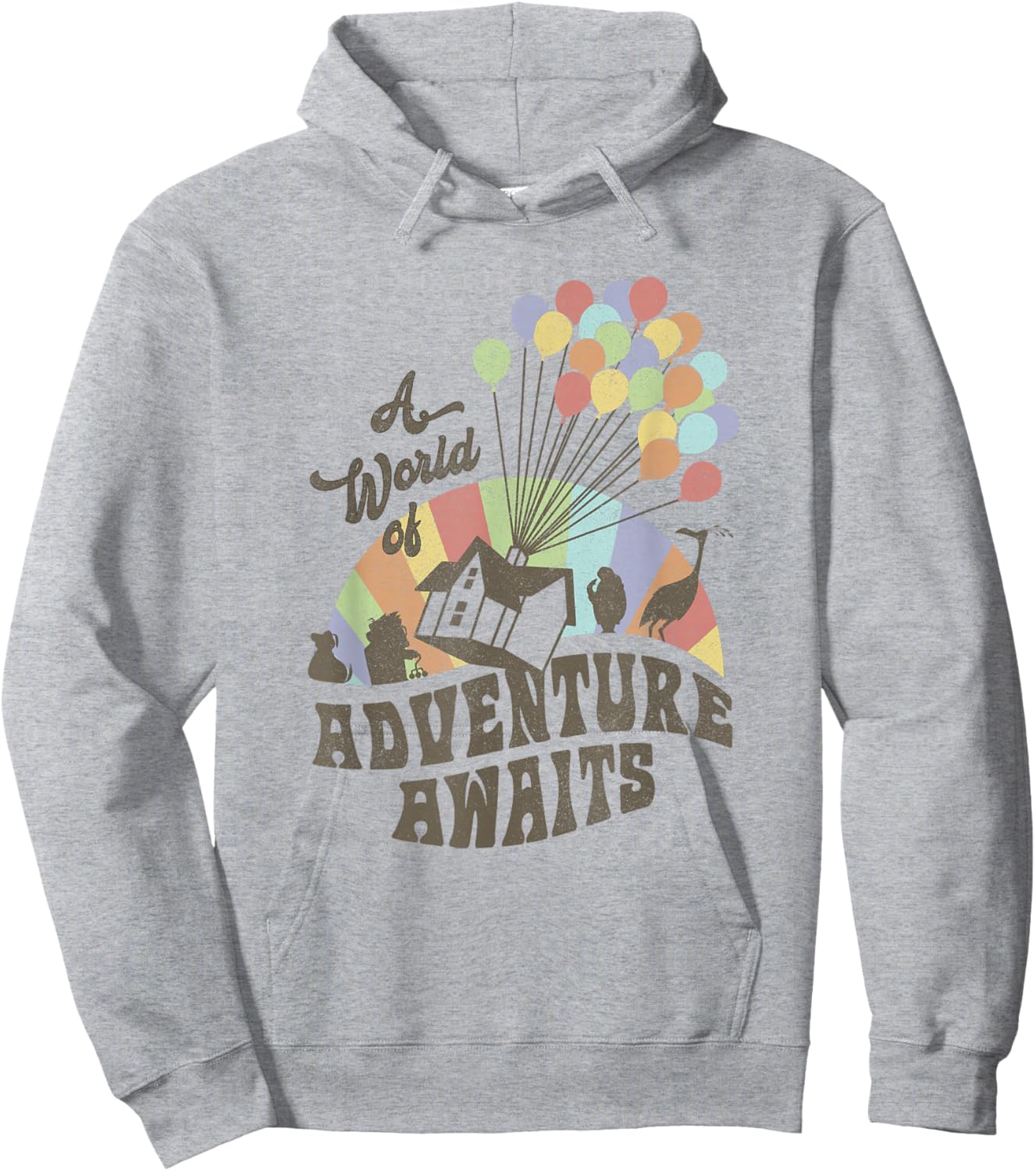 Disney Pixar Up A World Of Adventure Awaits Distressed Logo Hoodie - Hoodie | Ash