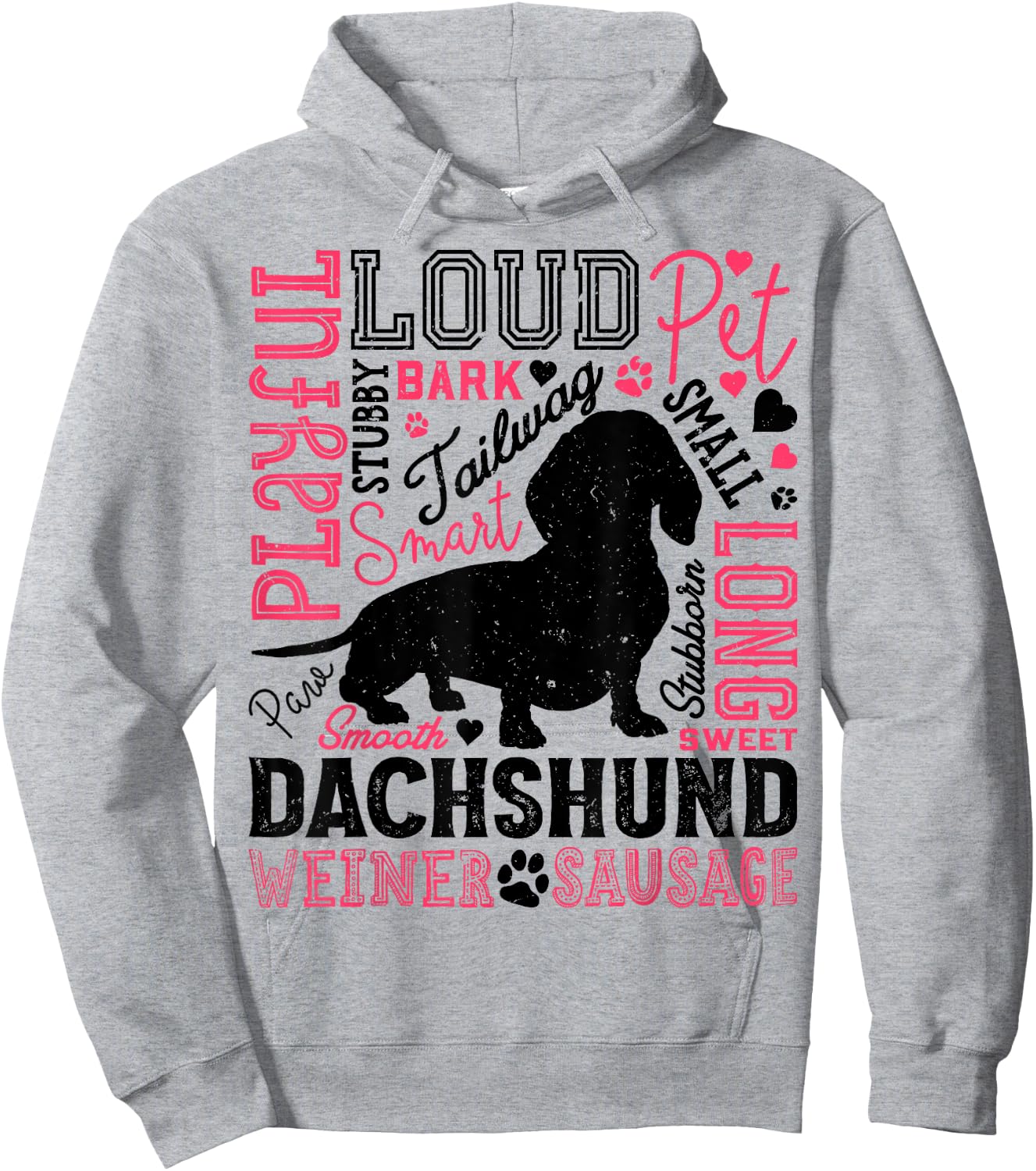 Dachshund Typography Funny Word Art Dog Lover Men Women Gift Hoodie - Hoodie | Ash
