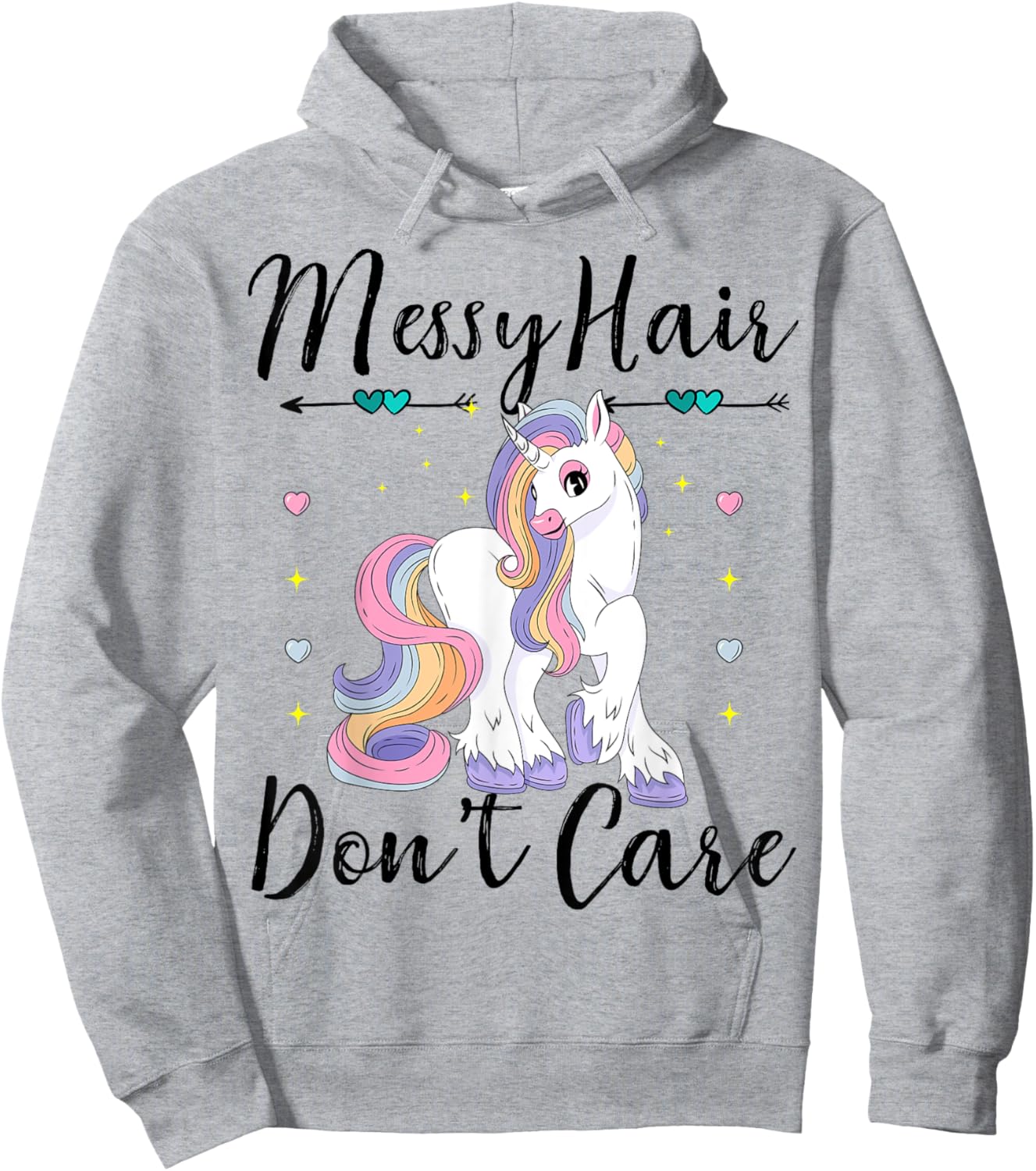 Messy Hair Don't Care Unicorn Lovers Messy Bun Hair Girls Hoodie - Hoodie | Ash