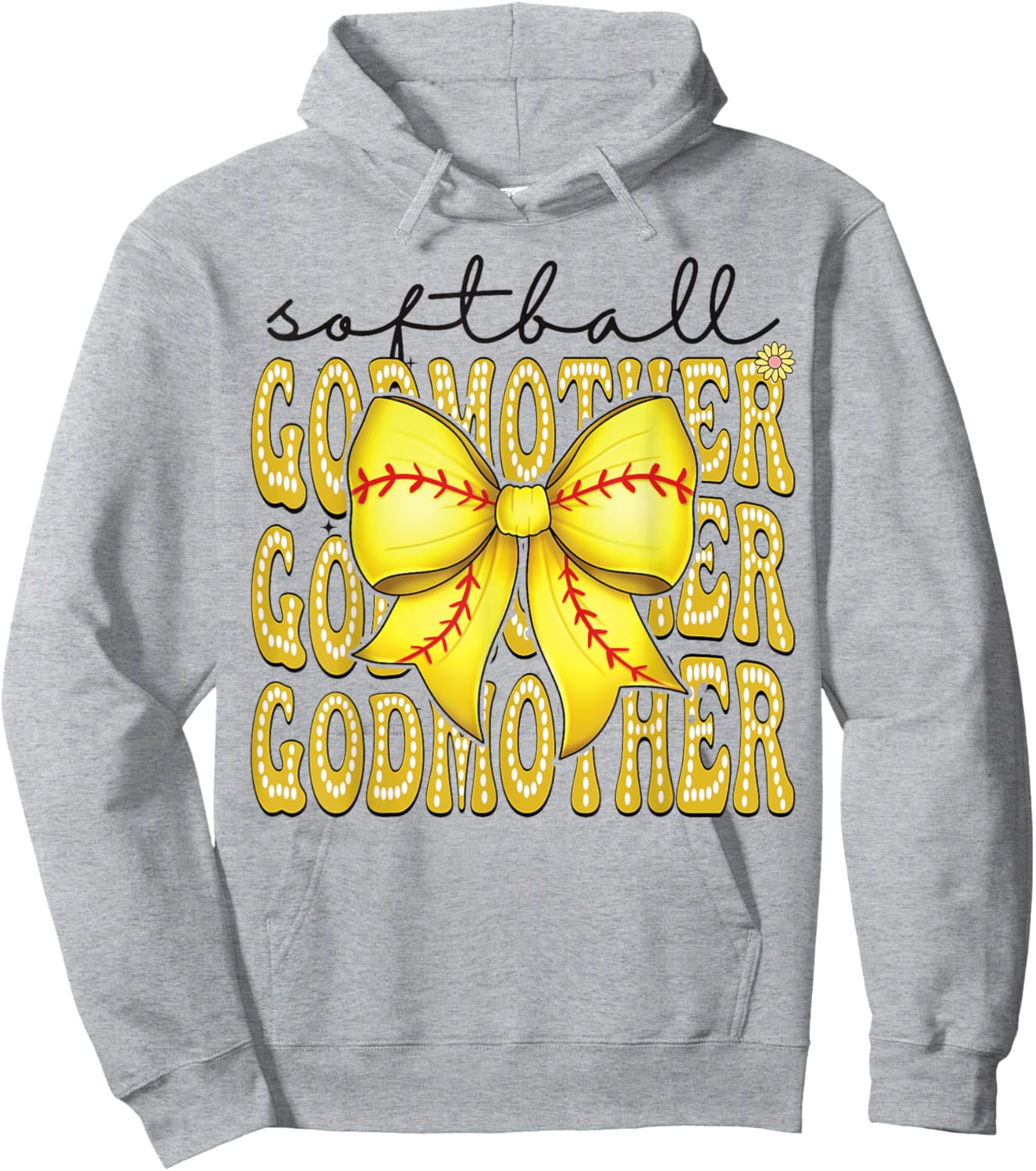 Softball GodMother Retro Softball Coquette Bow Groovy Hoodie - Hoodie | Ash