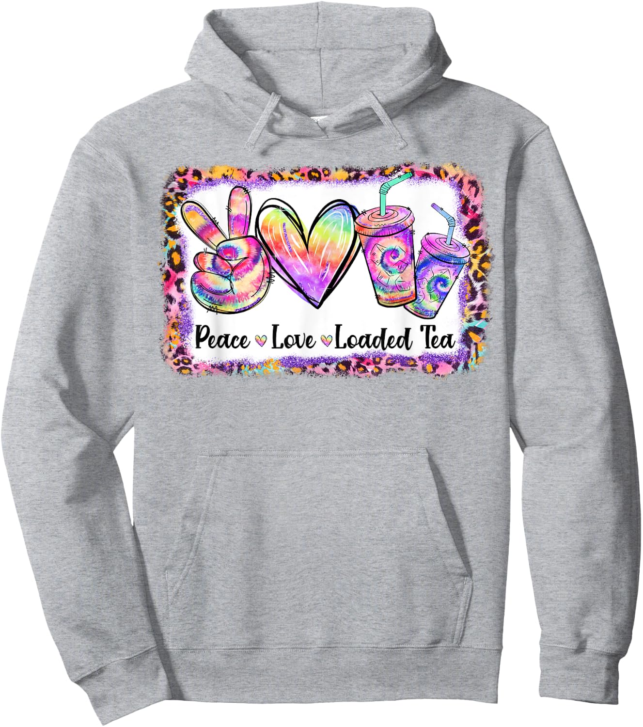 Retro Vintage Peace Love Loaded Tea Lover Tie Dye Pattern Hoodie - Hoodie | Ash