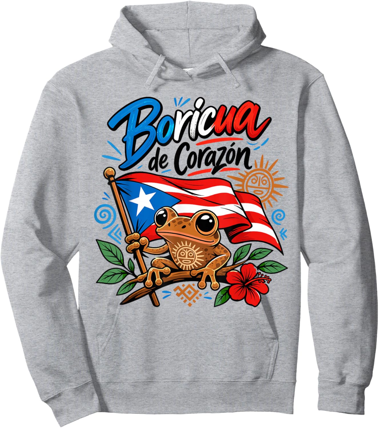 Boricua De Corazon Coqui Frog Puerto Rico Flag Pride Hoodie - Hoodie | Ash