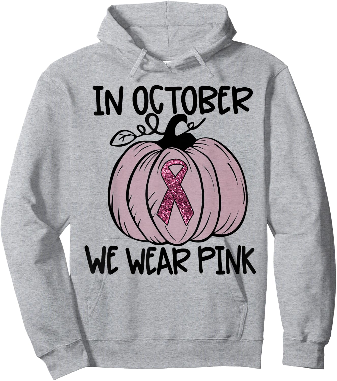 In October We Wear Pink Thanksgiving Breast Cancer Awareness Hoodie - Hoodie | Ash