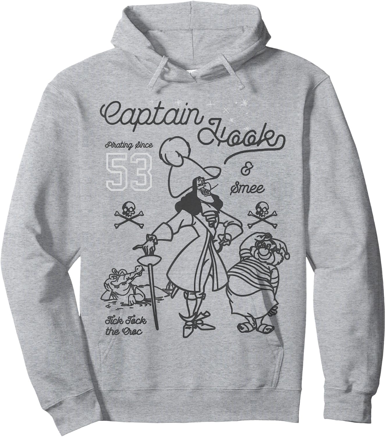 Disney Peter Pan Captain Hook and Mr. SMEE Outline Sketch Hoodie - Hoodie | Ash
