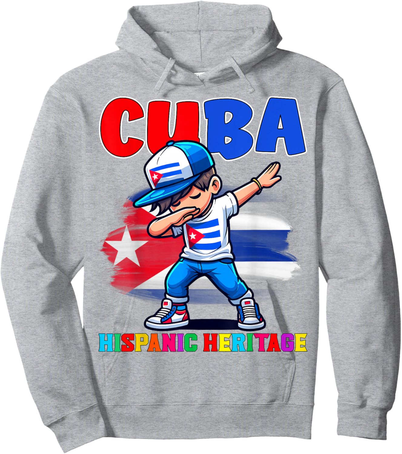 Cuba Dabbing Kid Hispanic Heritage Celebration for Kids Hoodie - Hoodie | Ash