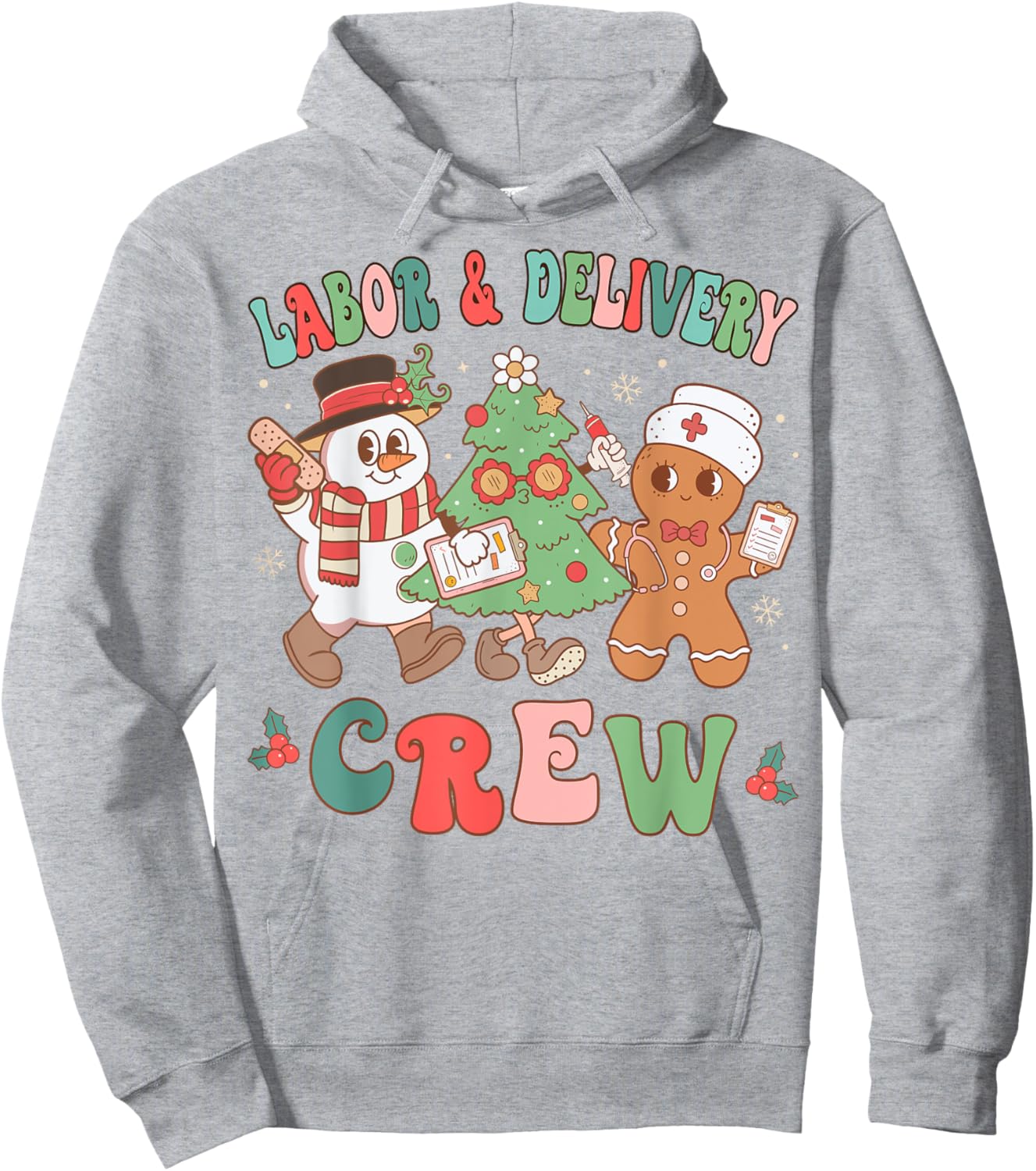 Labor & Delivery Nurse Crew Christmas Tree Retro Nurse Hoodie - Hoodie | Ash