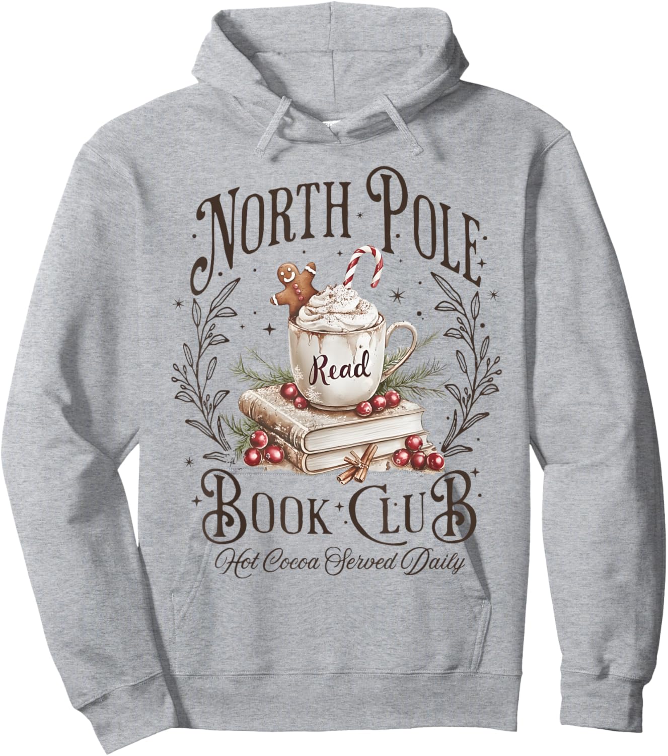 North Pole Book Club Christmas Xmas Hot Cocoa Bookish Hoodie - Hoodie | Ash